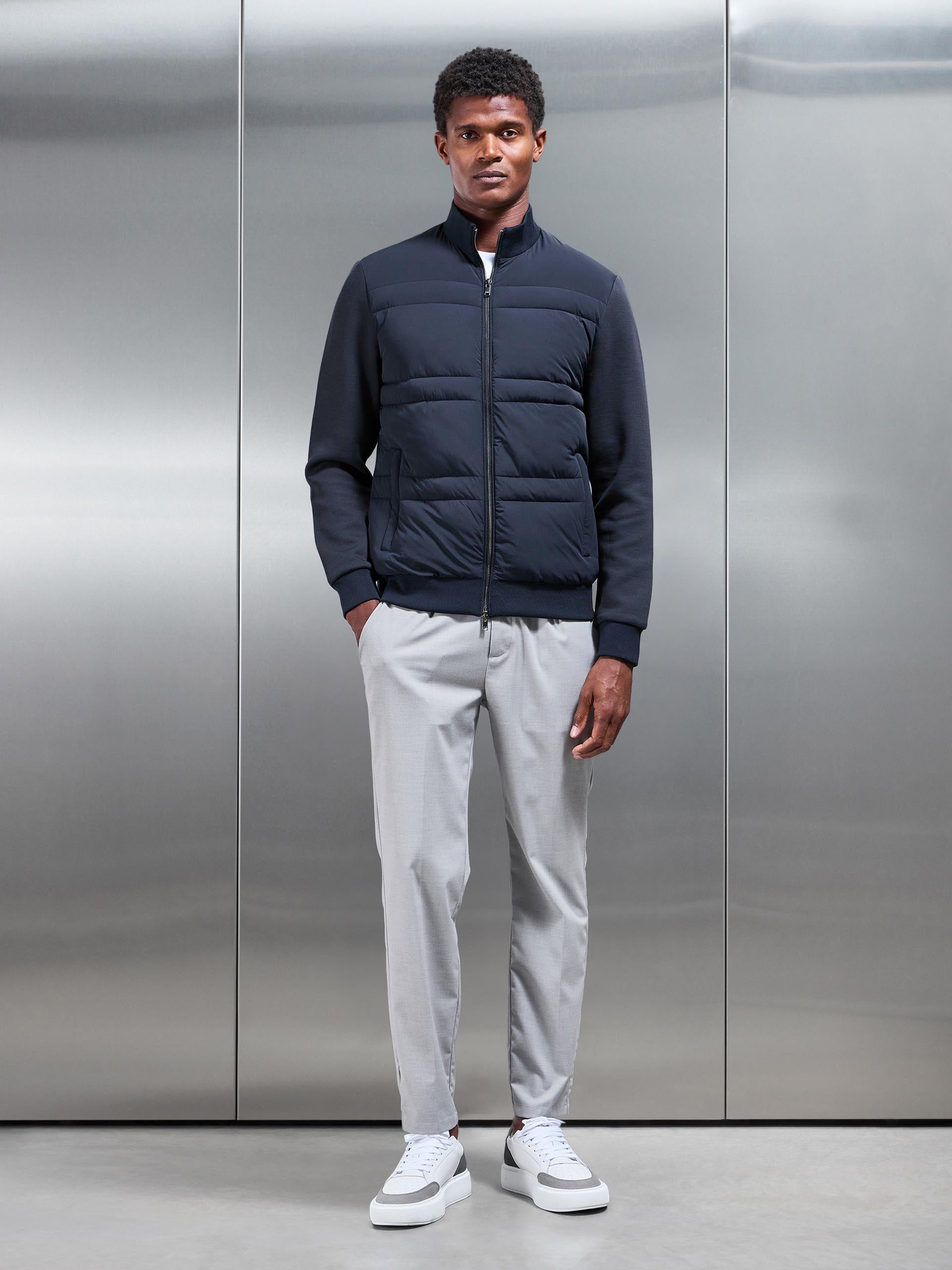 Hybrid Panel Puffer Jacket in Navy
