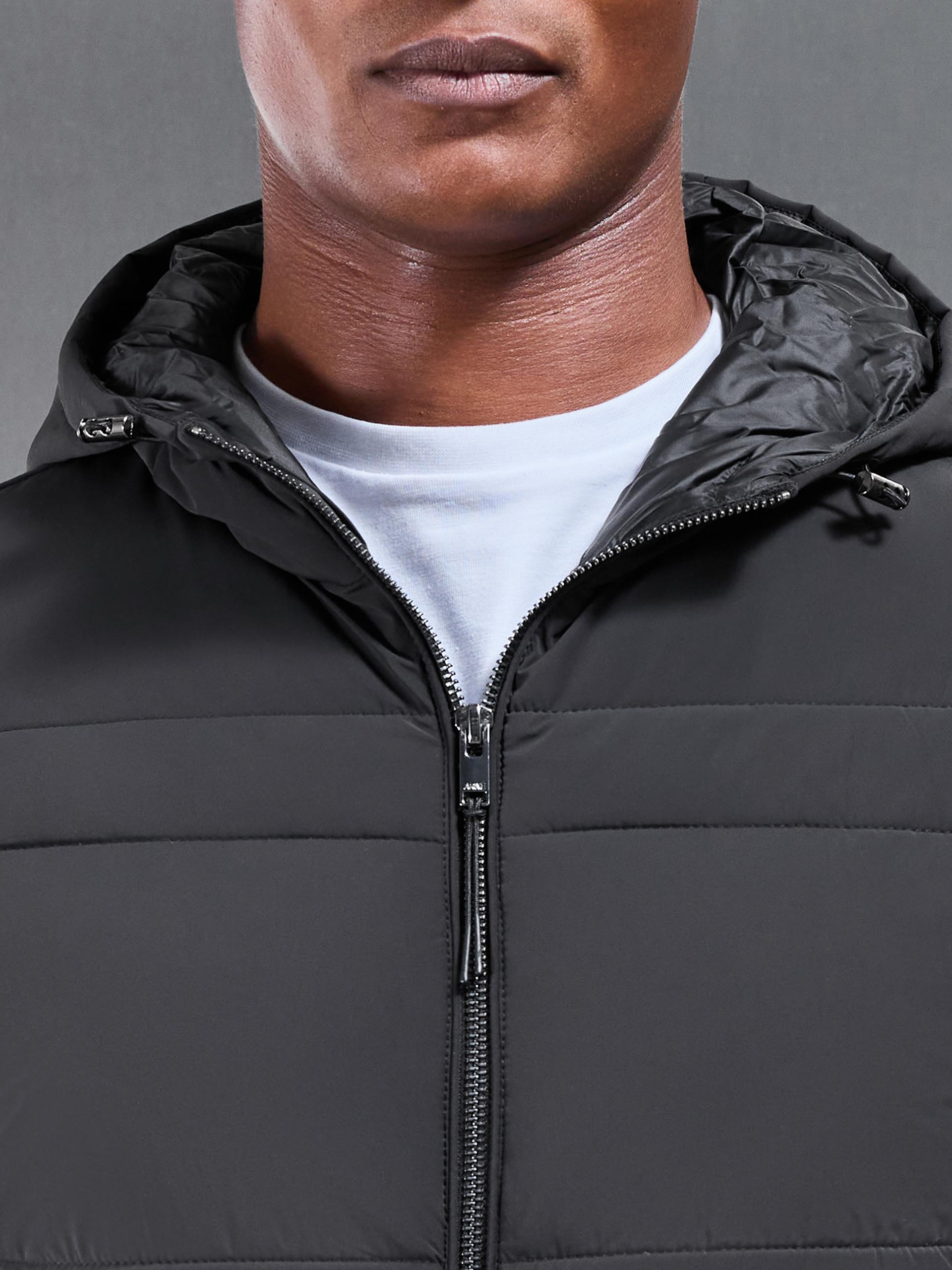 Hybrid Panel Puffer Windbreaker in Black