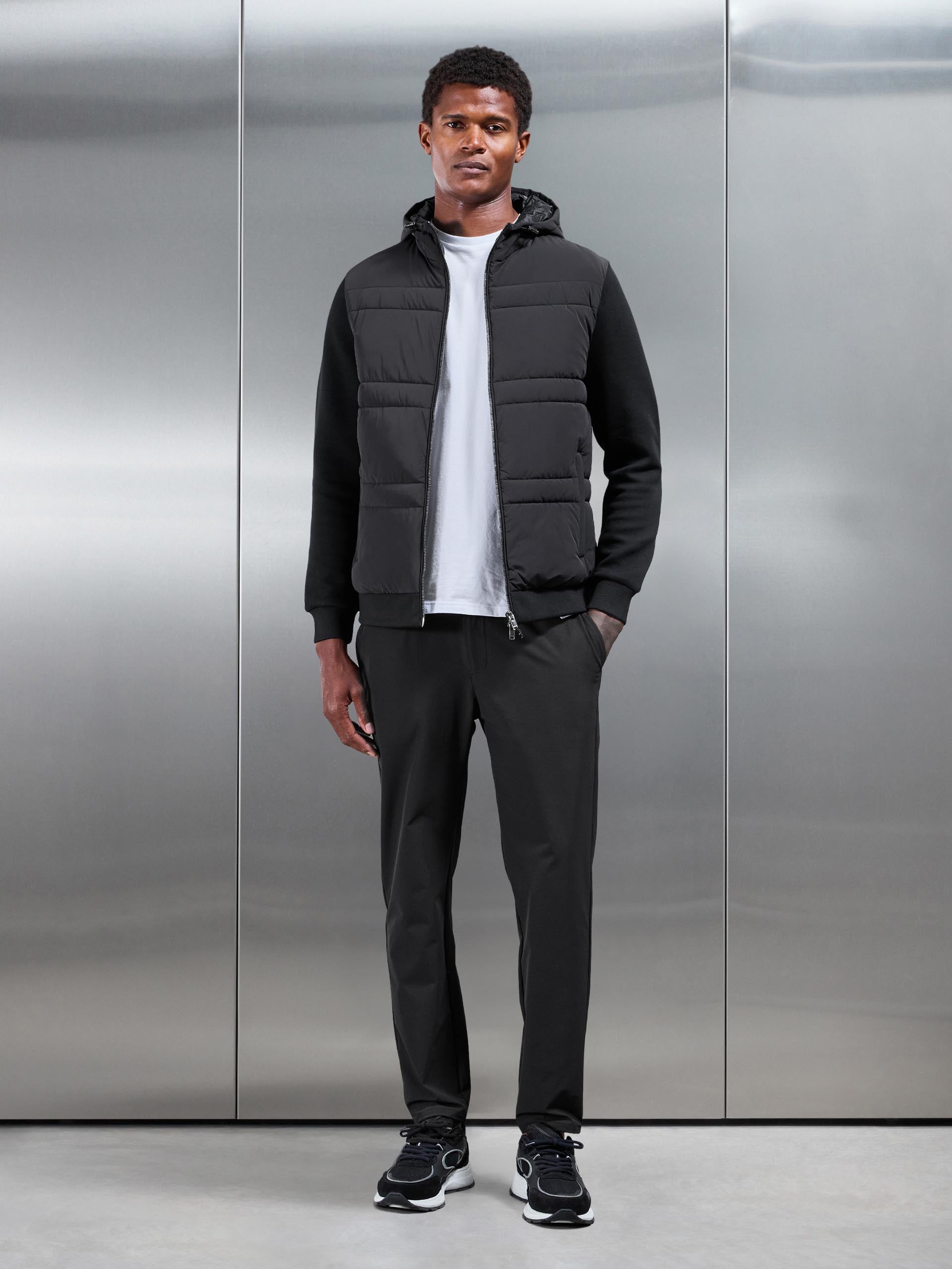 Hybrid Panel Puffer Windbreaker in Black