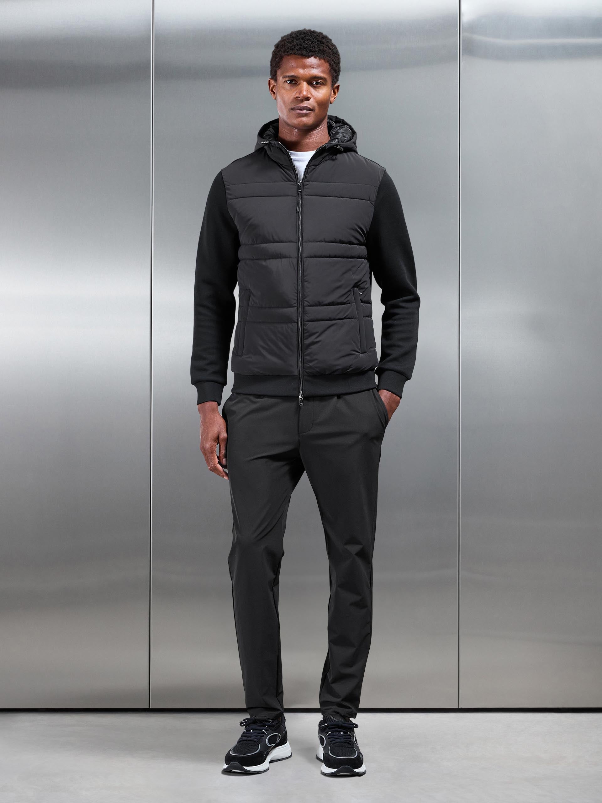 Hybrid Panel Puffer Windbreaker in Black