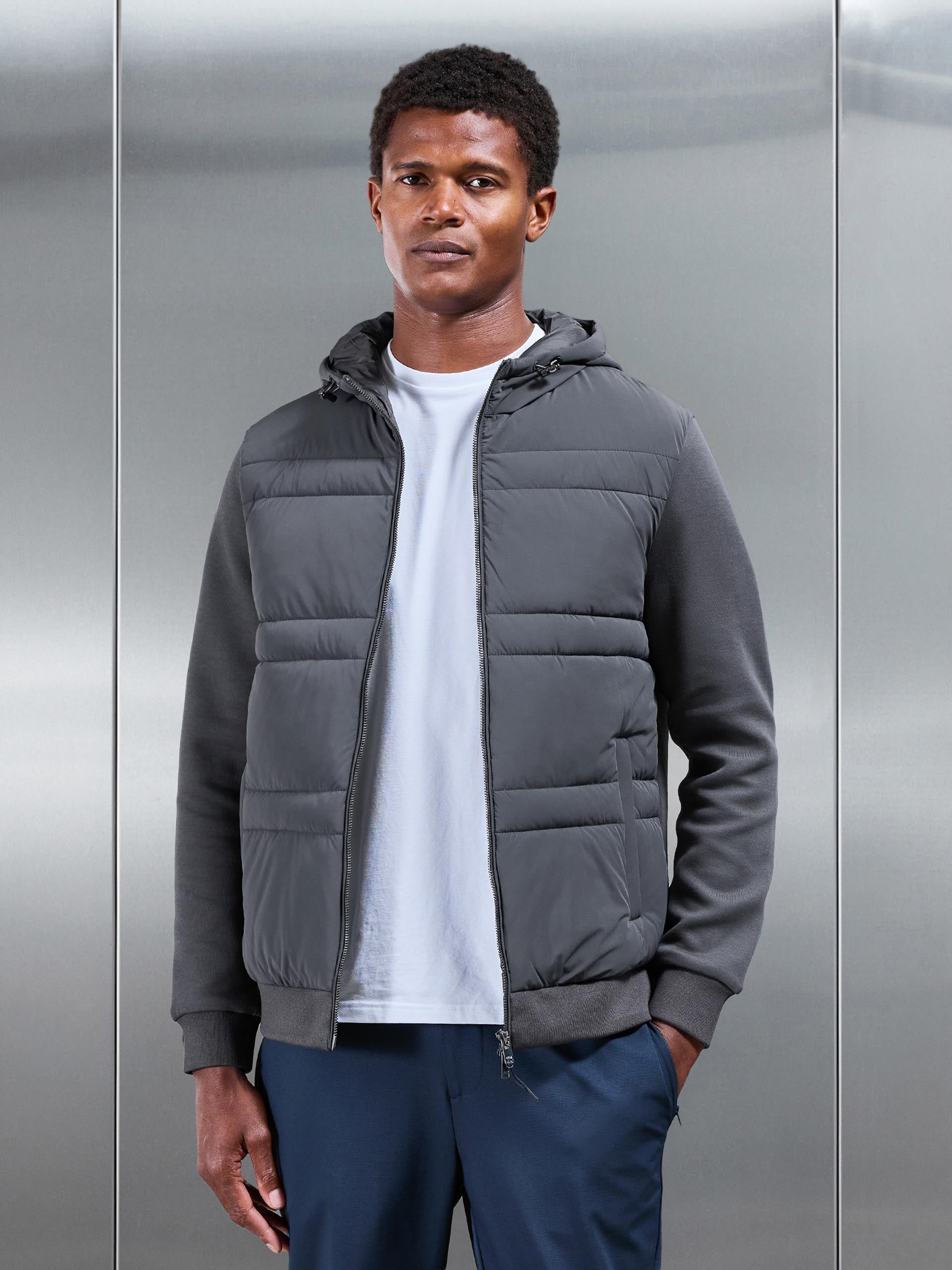 Hybrid Panel Puffer Windbreaker in Grey