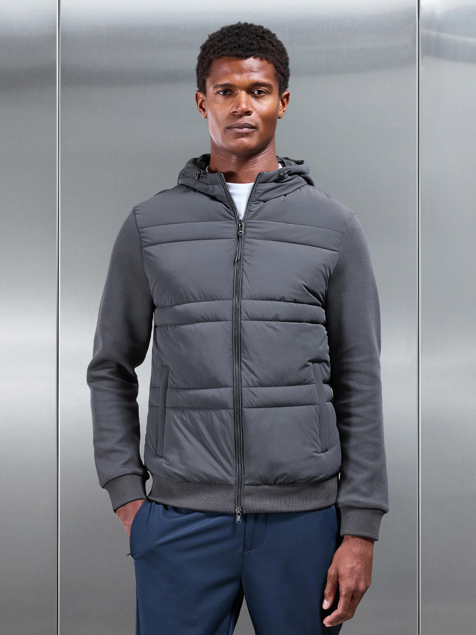 Hybrid Panel Puffer Windbreaker in Grey