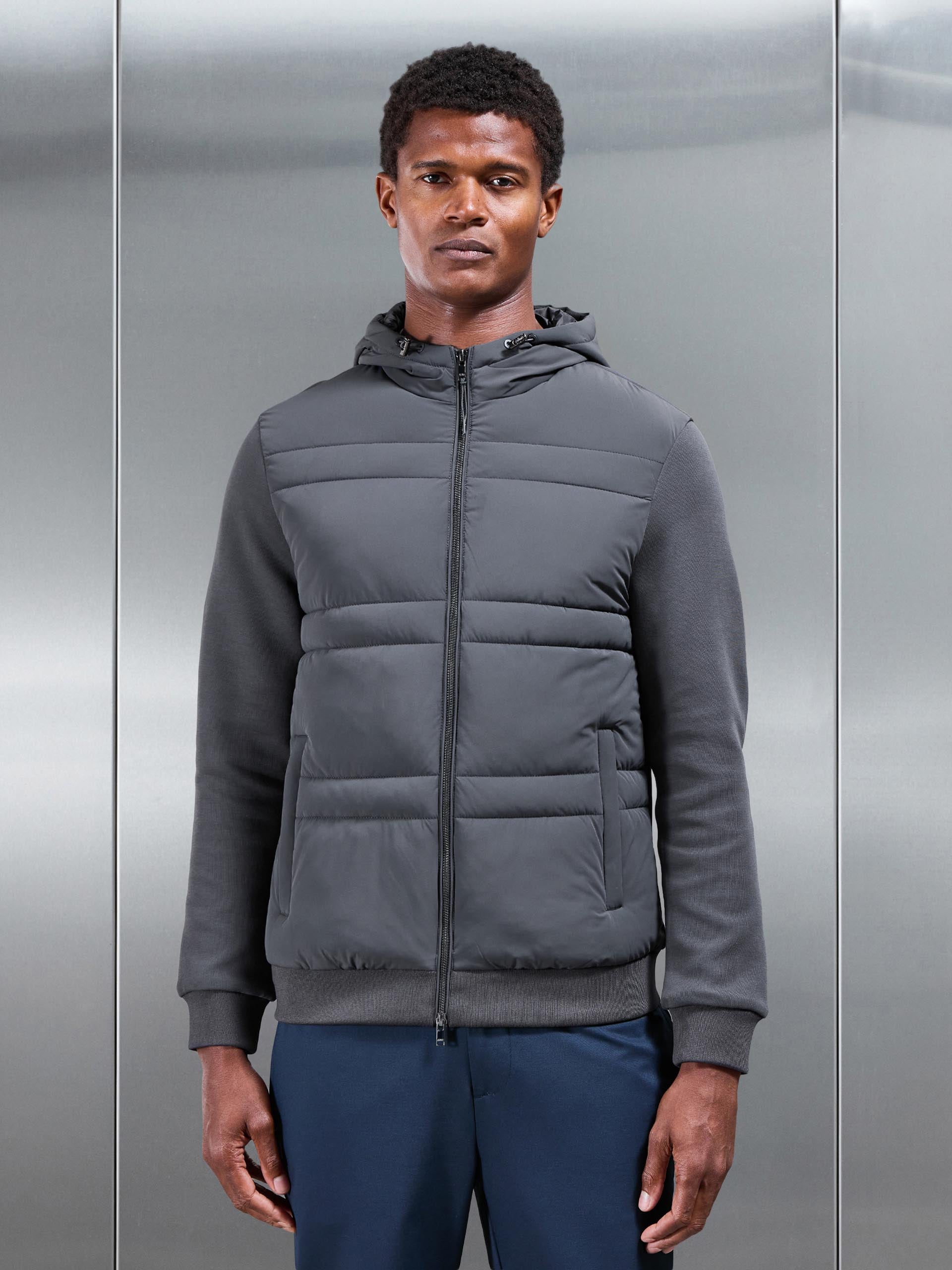 Hybrid Panel Puffer Windbreaker in Grey