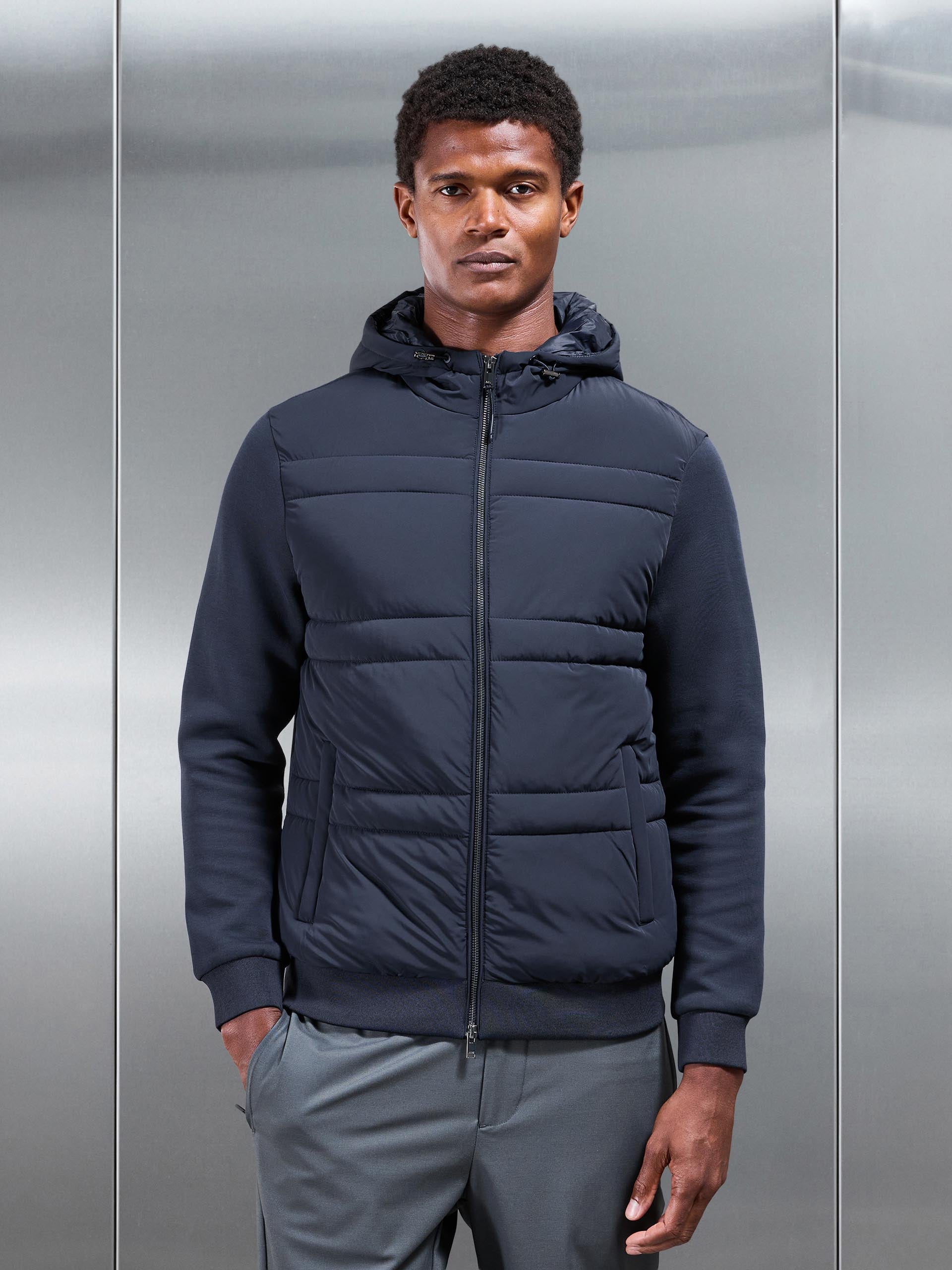 Hybrid Panel Puffer Windbreaker in Navy