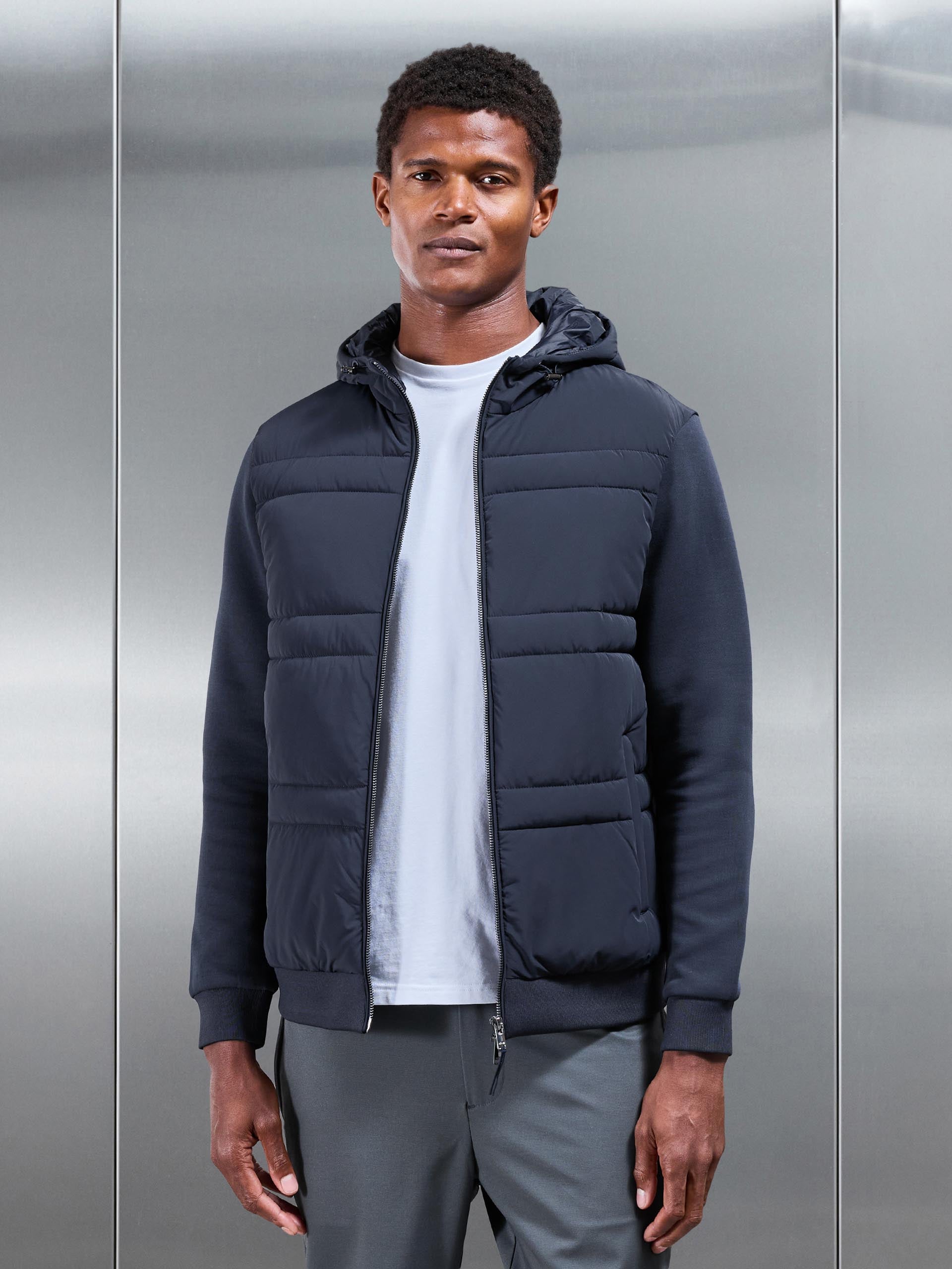 Hybrid Panel Puffer Windbreaker in Navy