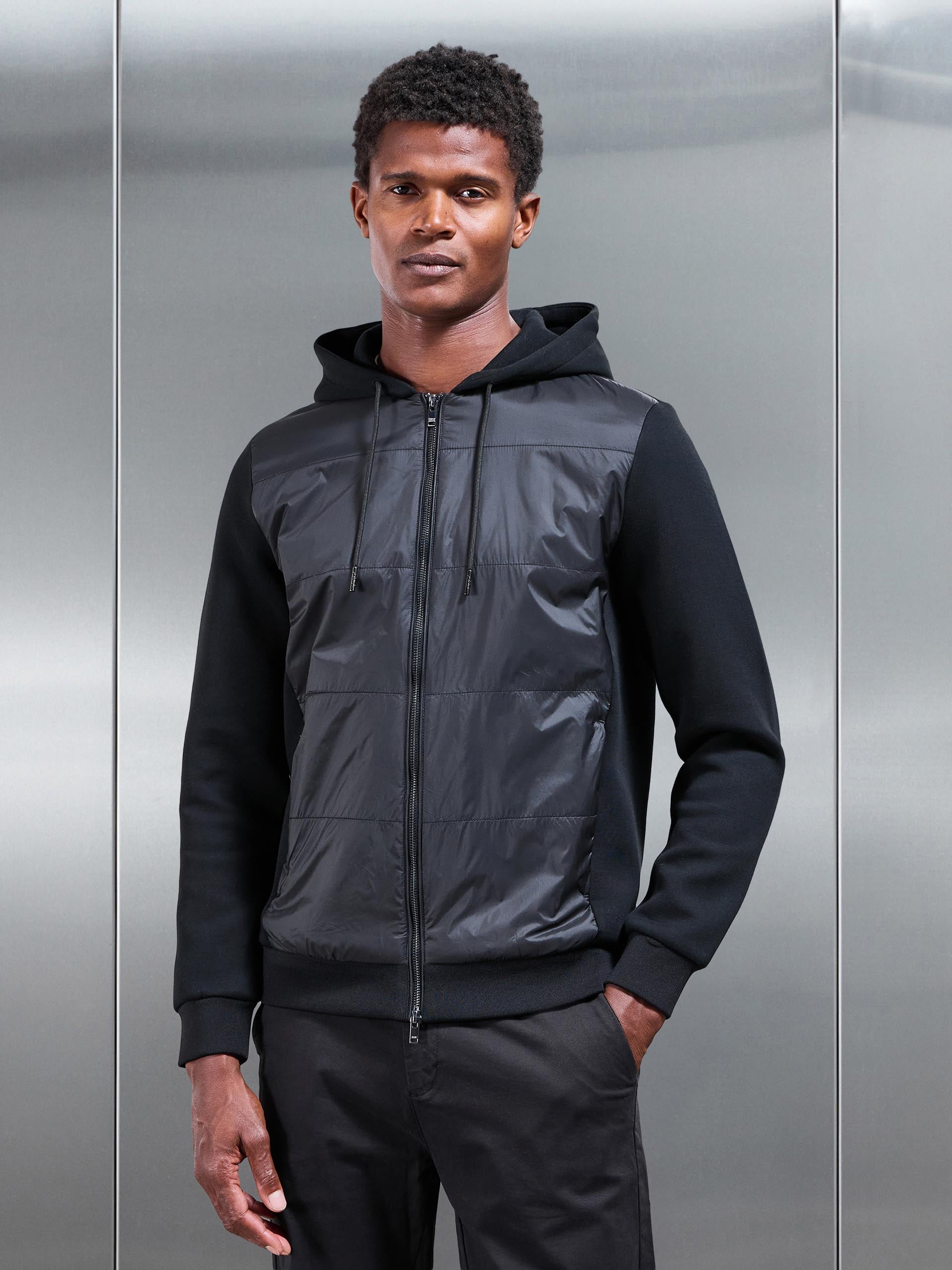 Hybrid Panel Windbreaker in Black