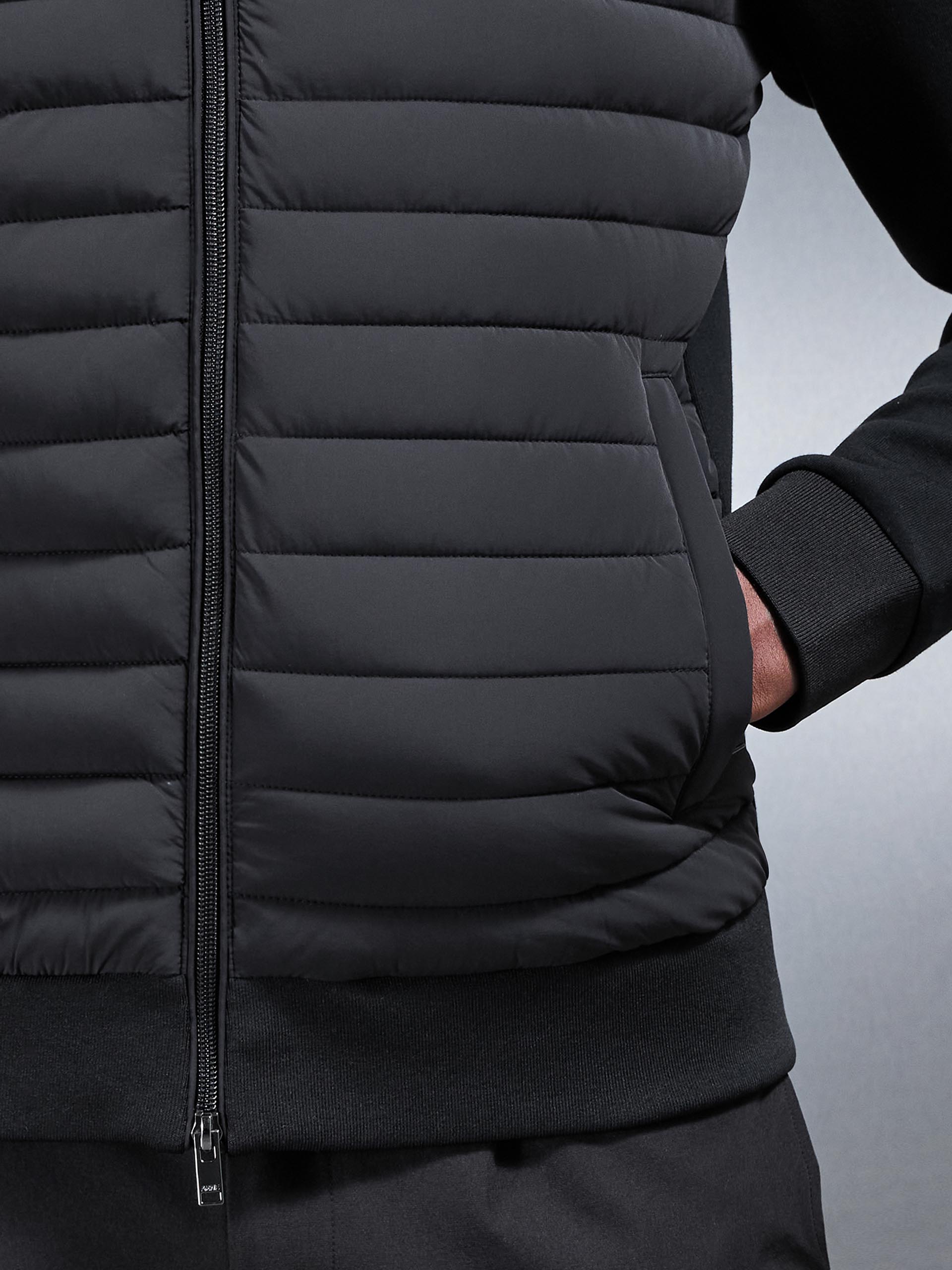 Hybrid Quilted Bomber Jacket in Black