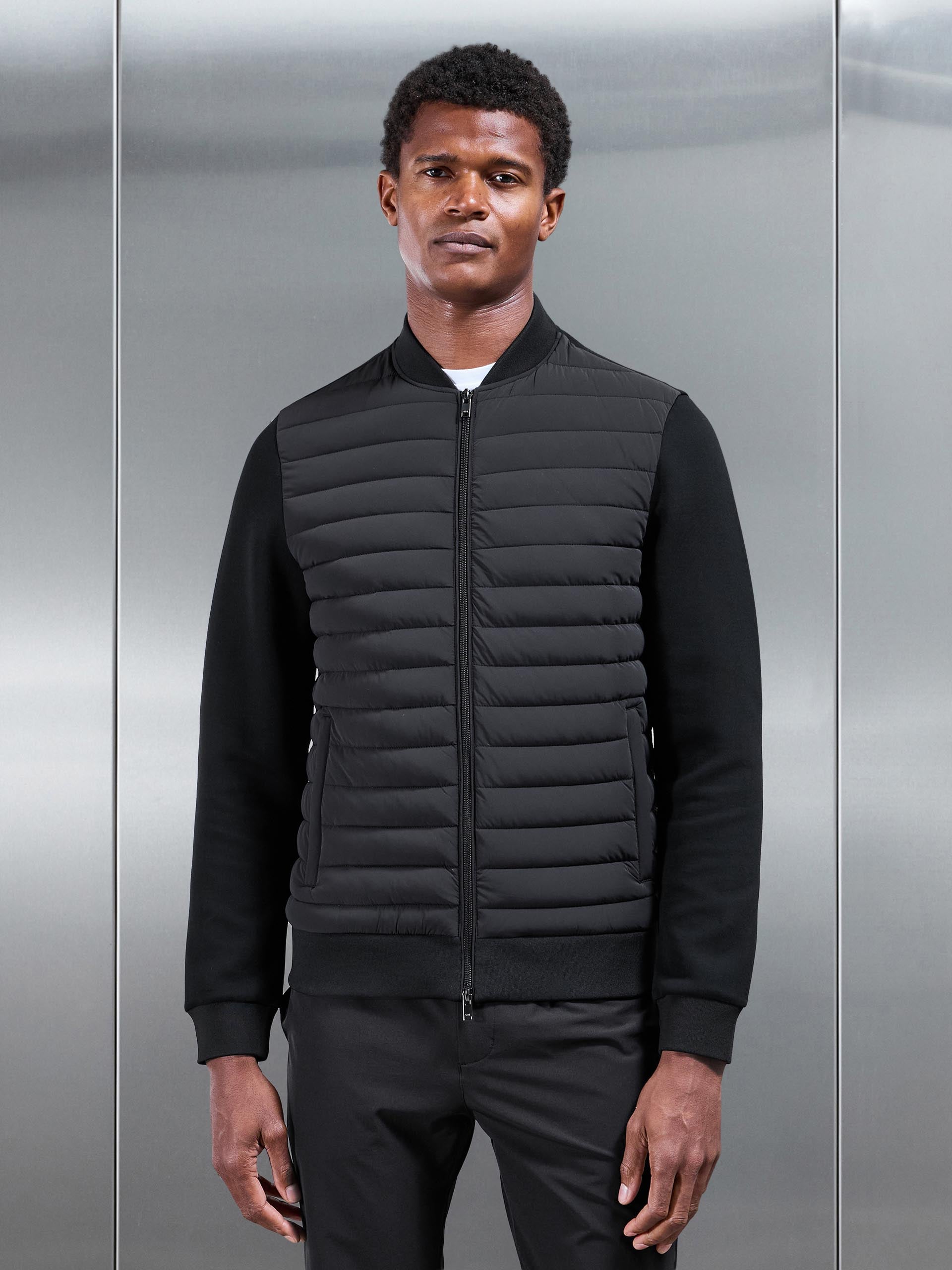 Hybrid Quilted Bomber Jacket in Black