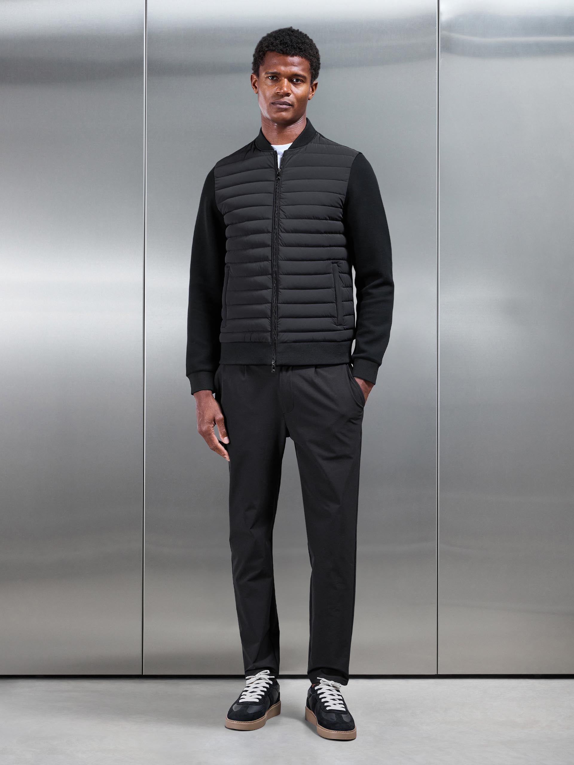Hybrid Quilted Bomber Jacket in Black