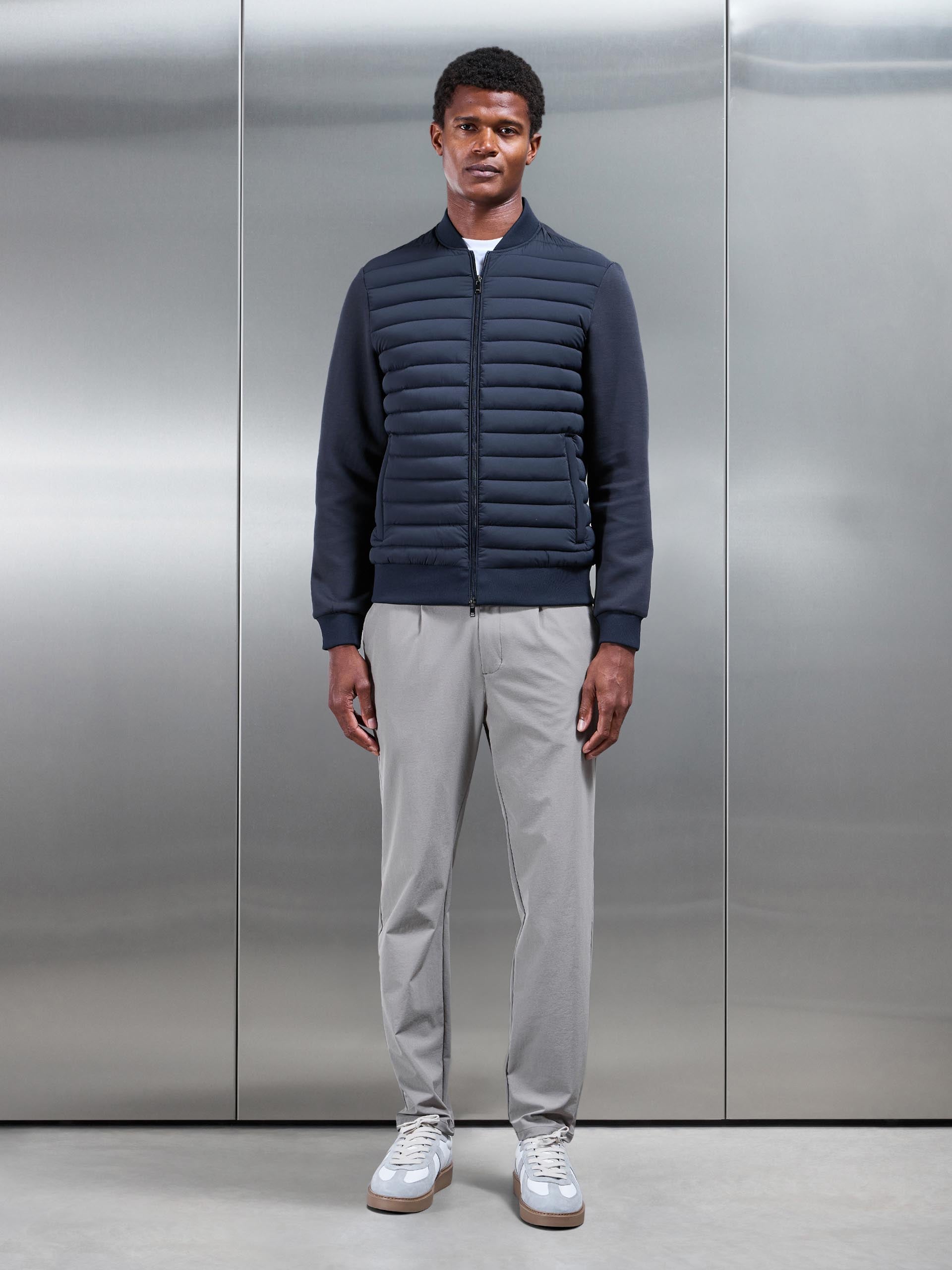 Hybrid Quilted Bomber Jacket in Navy