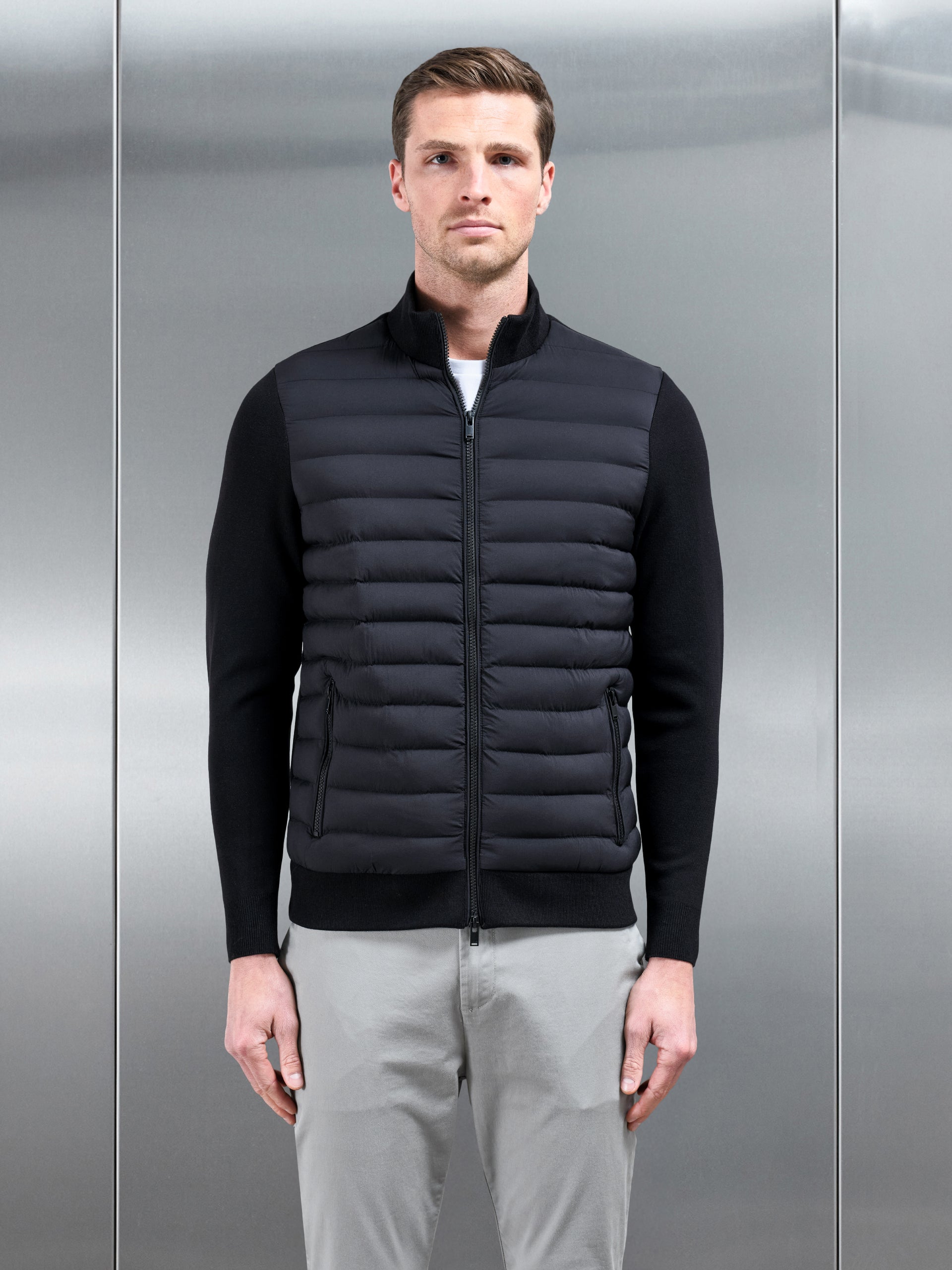 Hybrid Quilted Knitted Jacket in Black