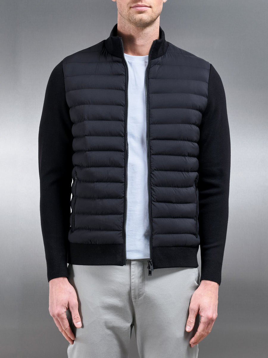 Hybrid Quilted Knitted Jacket in Black