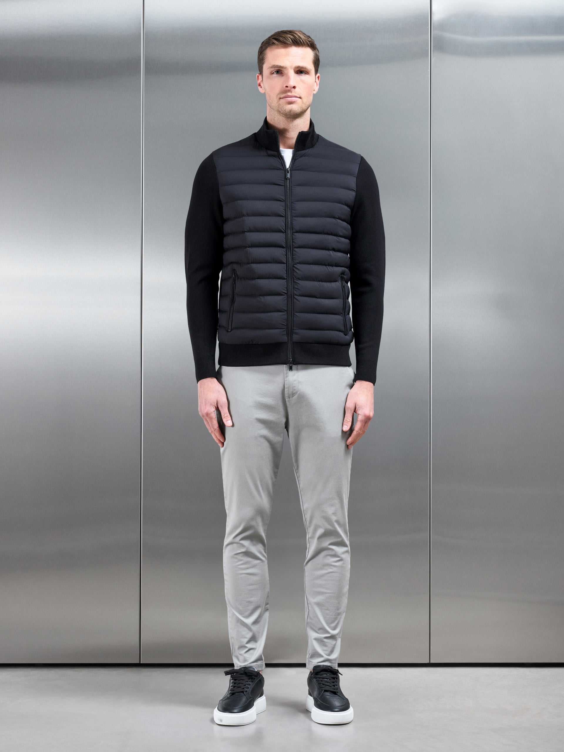 Hybrid Quilted Knitted Jacket in Black