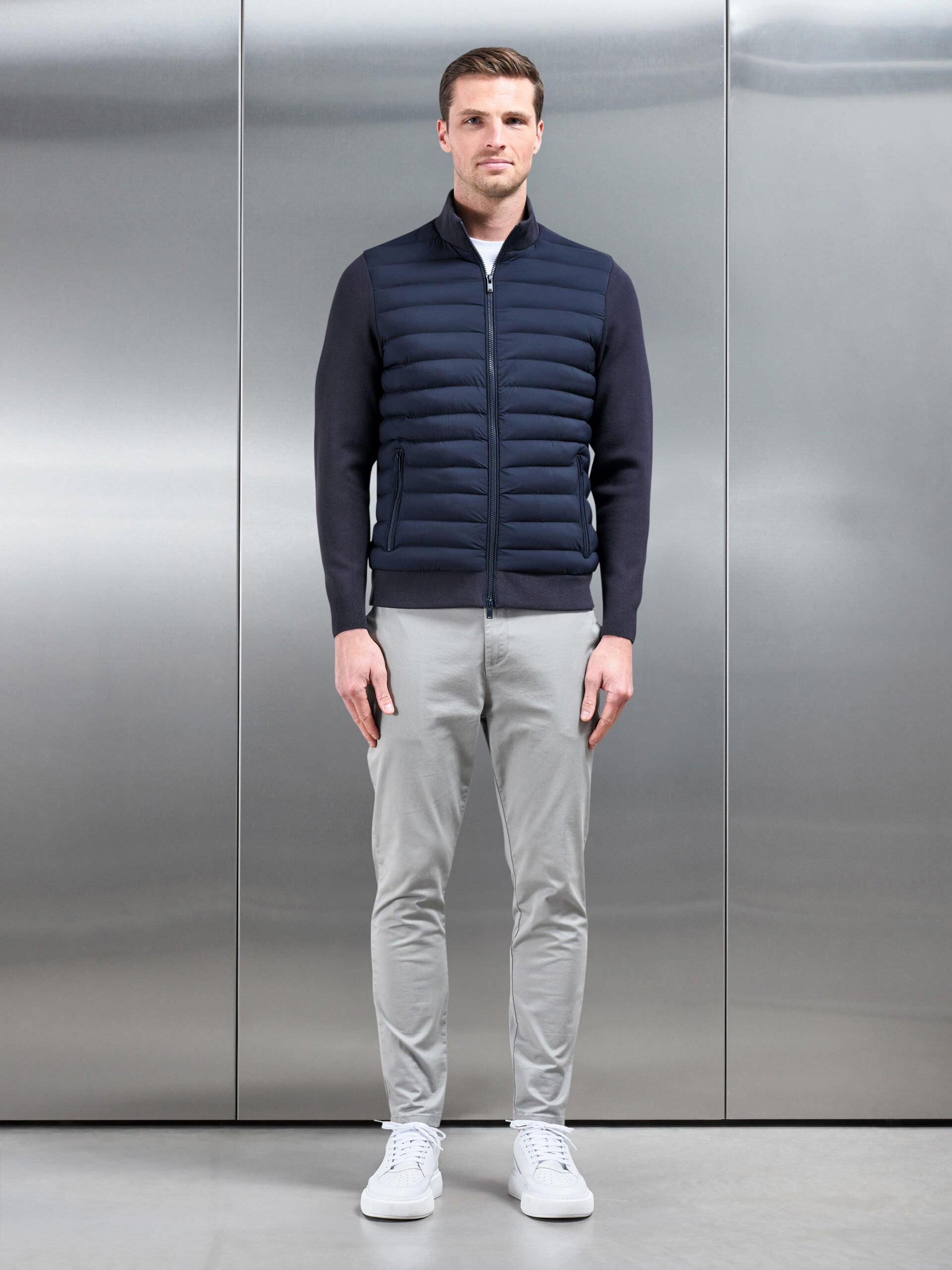 Hybrid Quilted Knitted Jacket in Navy