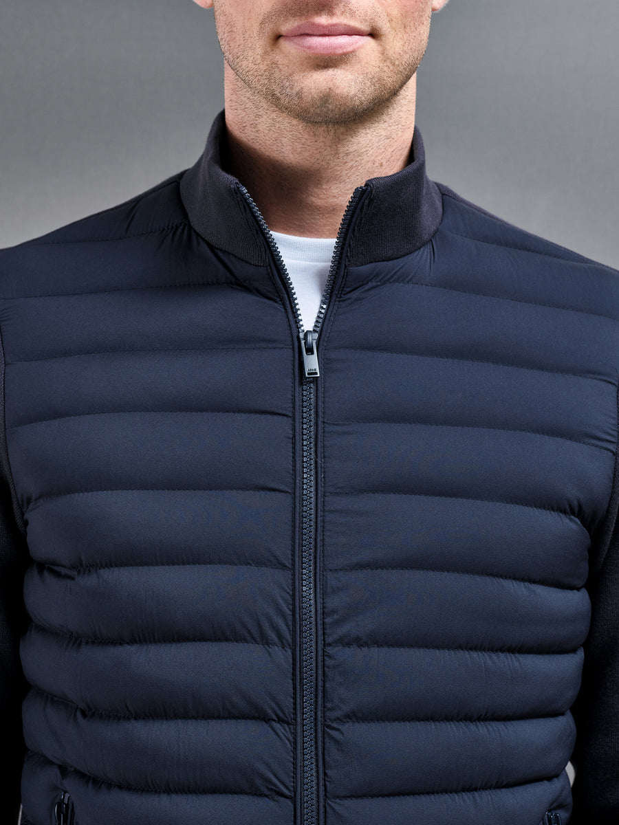 Hybrid Quilted Knitted Jacket in Navy