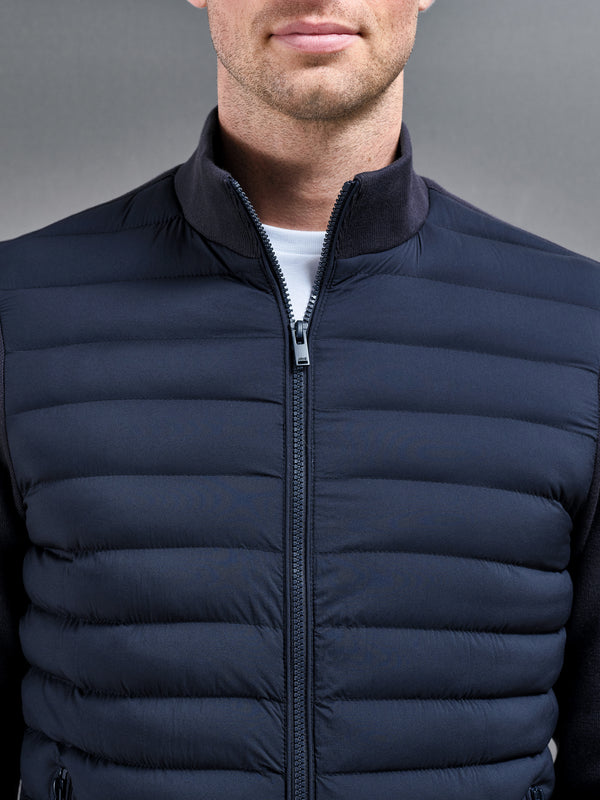 Hybrid Quilted Knitted Jacket in Navy