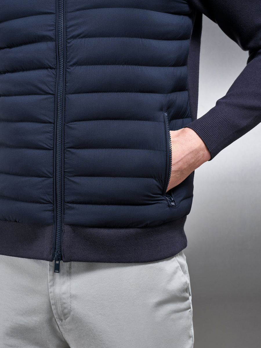 Hybrid Quilted Knitted Jacket in Navy