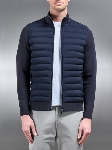 Hybrid Quilted Knitted Jacket in Navy