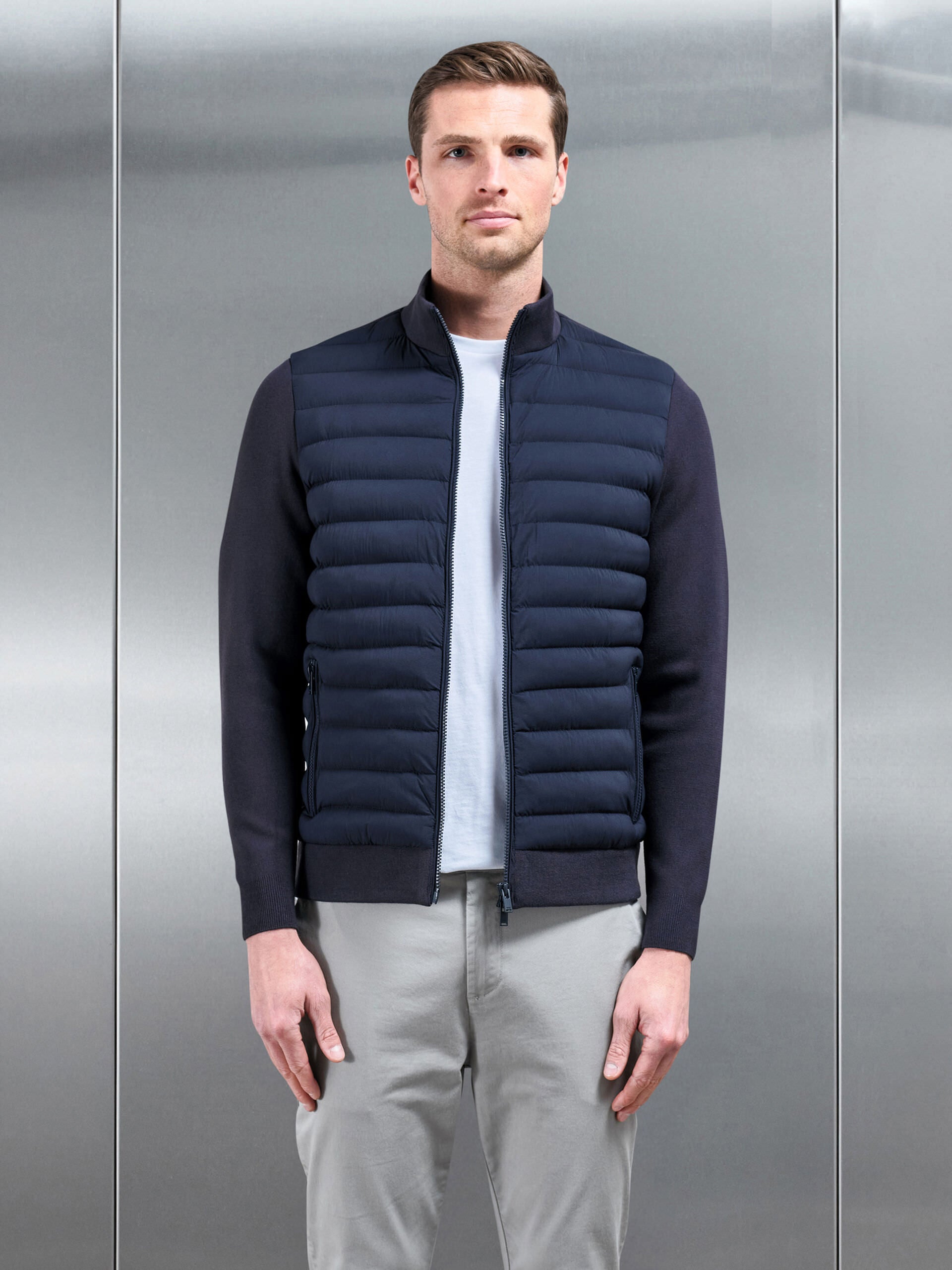 Hybrid Quilted Knitted Jacket in Navy
