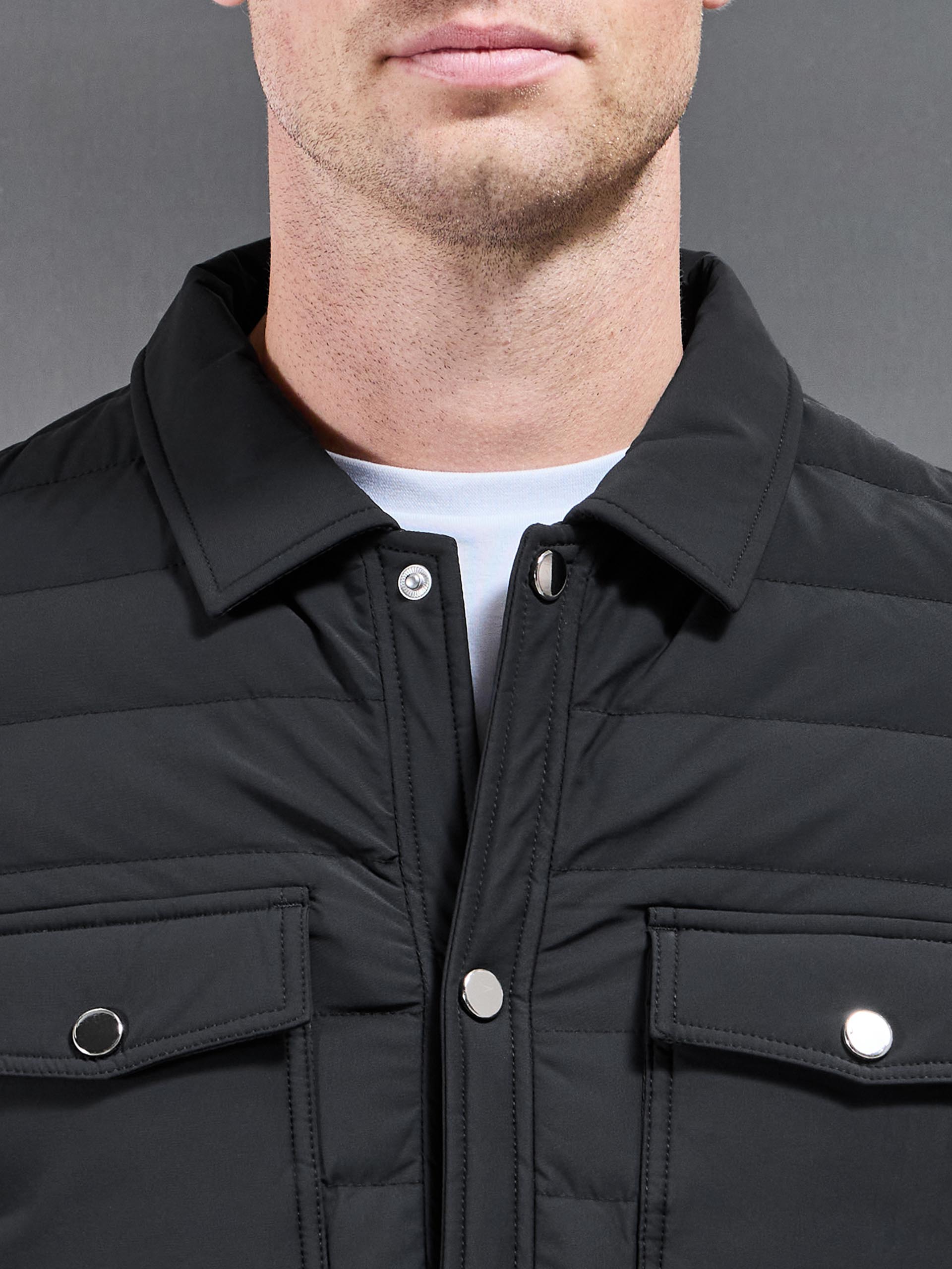 Hybrid Quilted Overshirt in Black