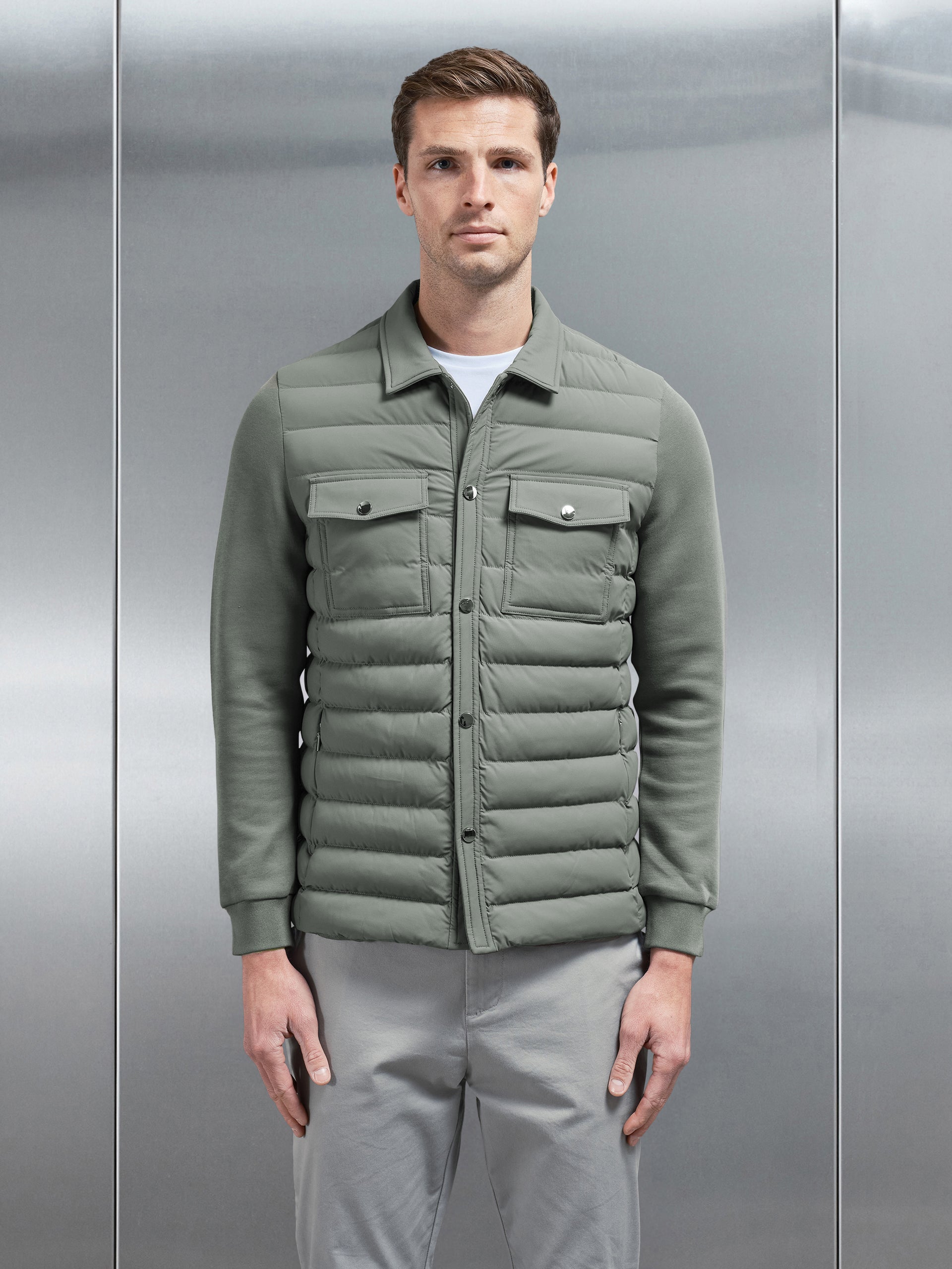 Hybrid Quilted Overshirt in Sage