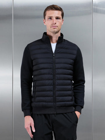 Hybrid Quilted Technical Funnel Neck Jacket in Black