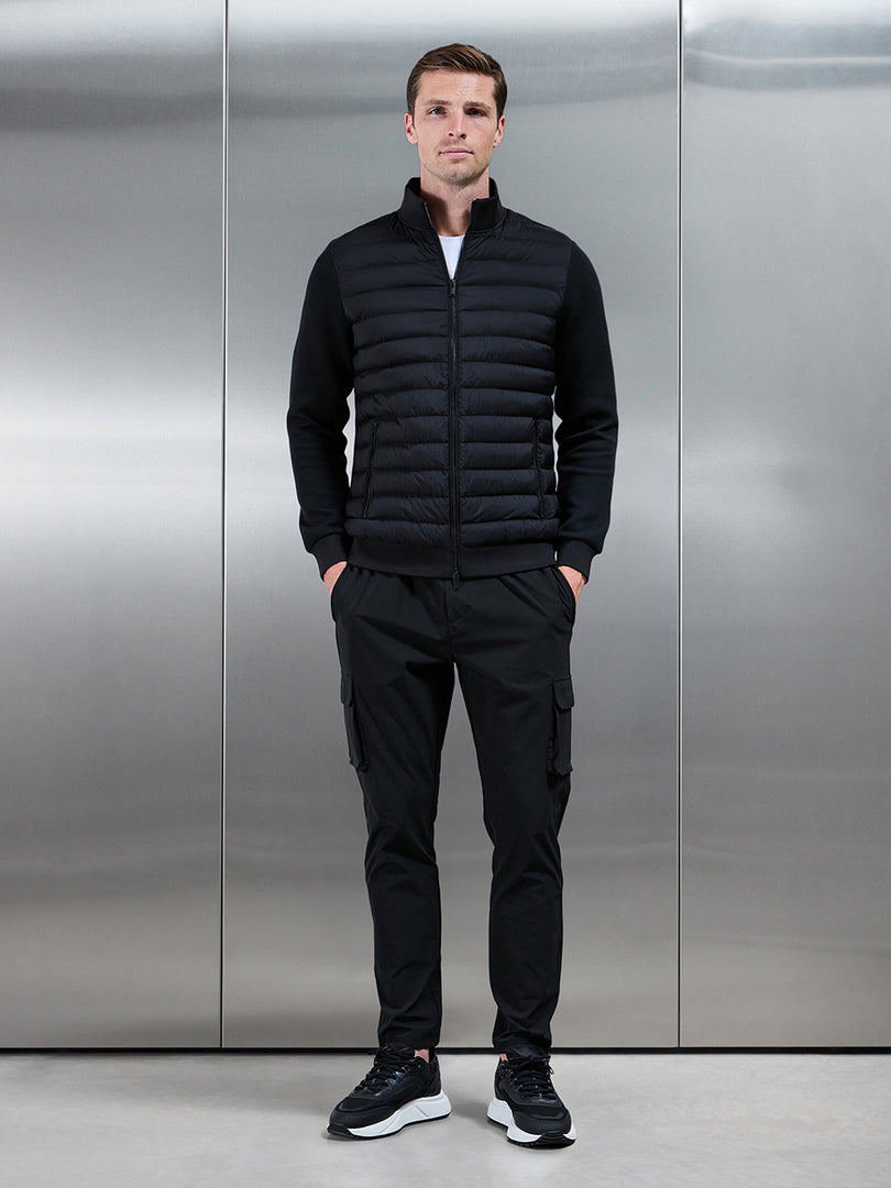 Hybrid Quilted Technical Funnel Neck Jacket in Black