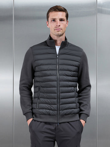 Hybrid Quilted Technical Funnel Neck Jacket in Grey