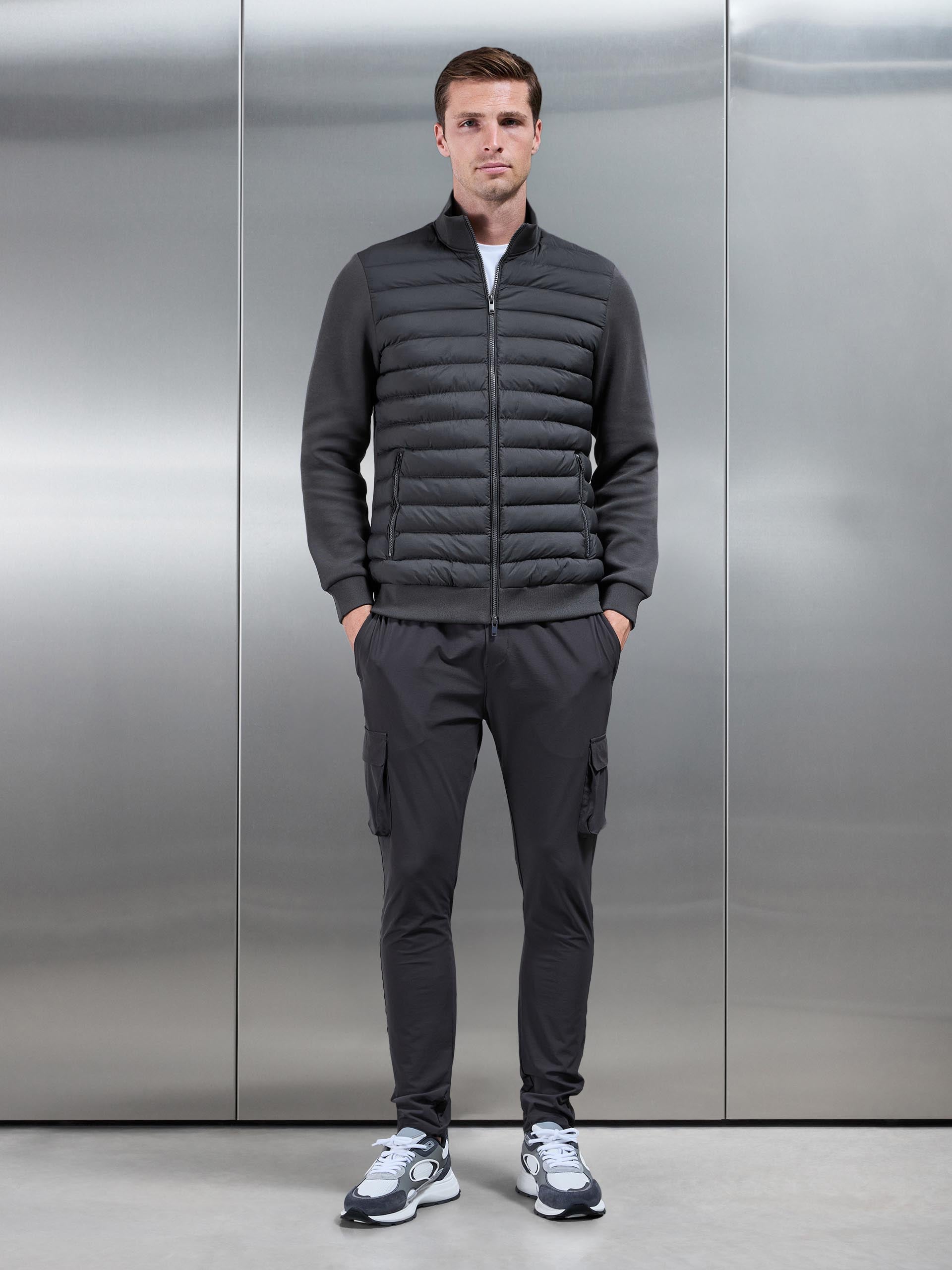 Hybrid Quilted Technical Funnel Neck Jacket in Grey
