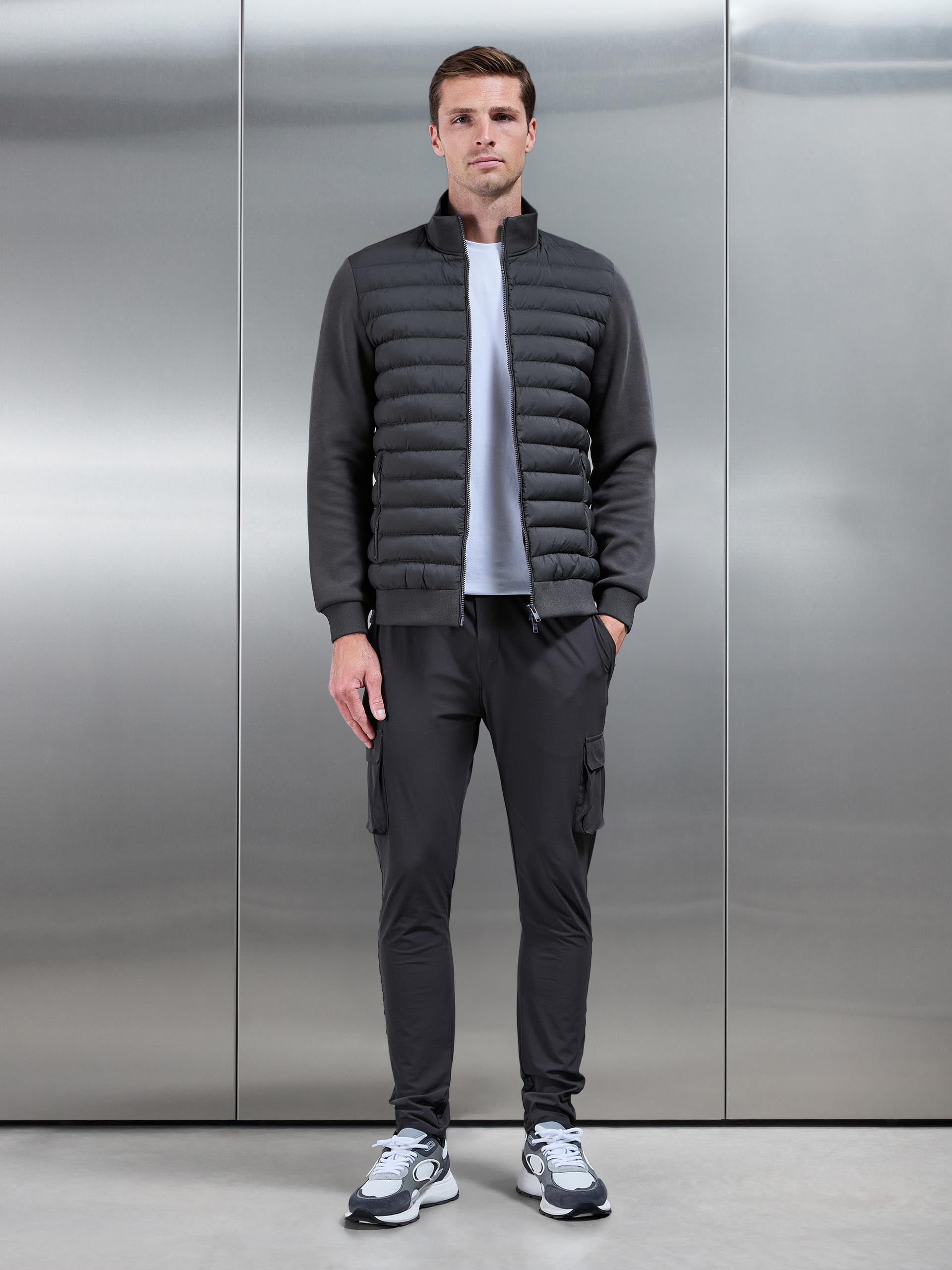 Hybrid Quilted Technical Funnel Neck Jacket in Grey