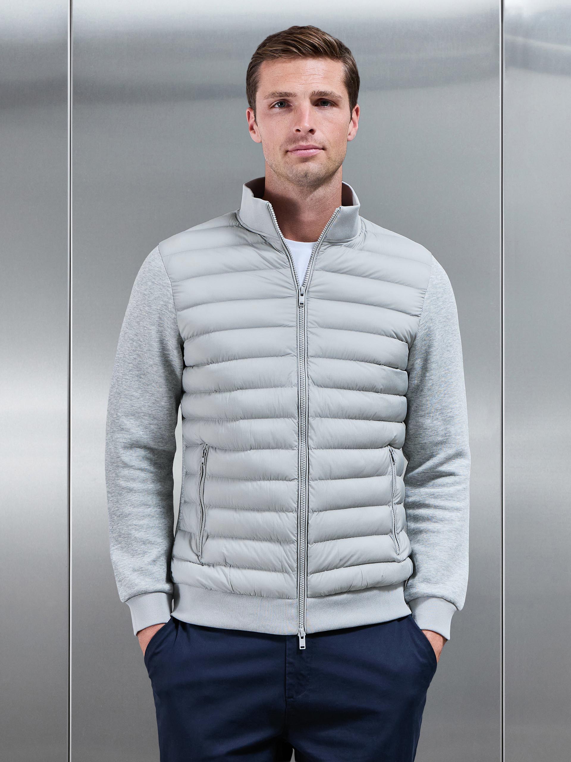 Hybrid Quilted Technical Funnel Neck Jacket in Marl Grey