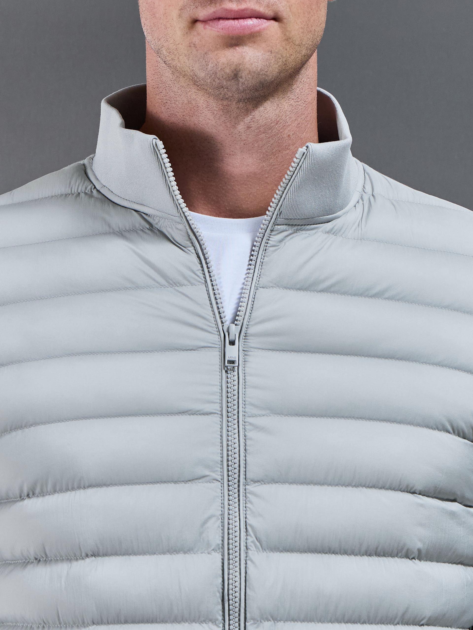 Hybrid Quilted Technical Funnel Neck Jacket in Marl Grey