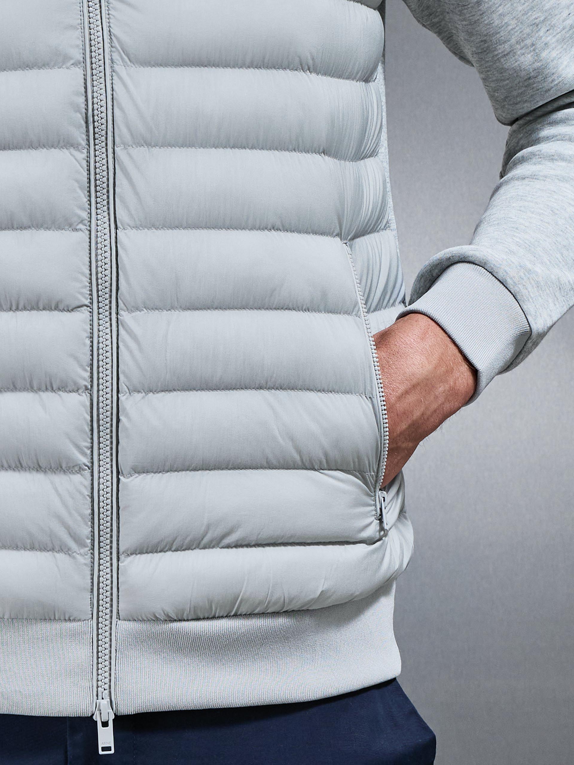 Hybrid Quilted Technical Funnel Neck Jacket in Marl Grey