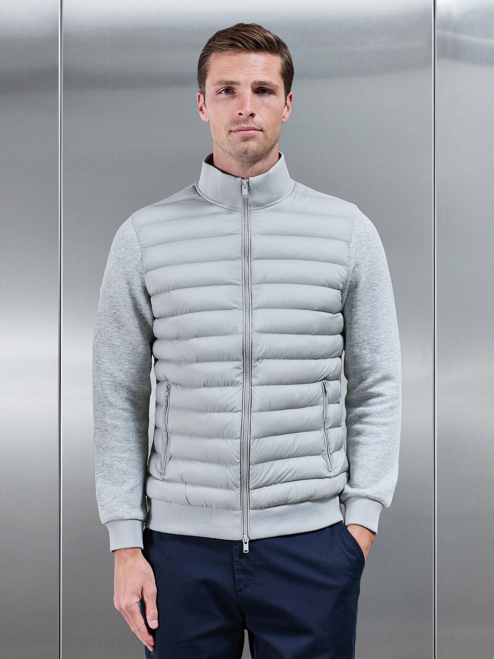 Hybrid Quilted Technical Funnel Neck Jacket in Marl Grey