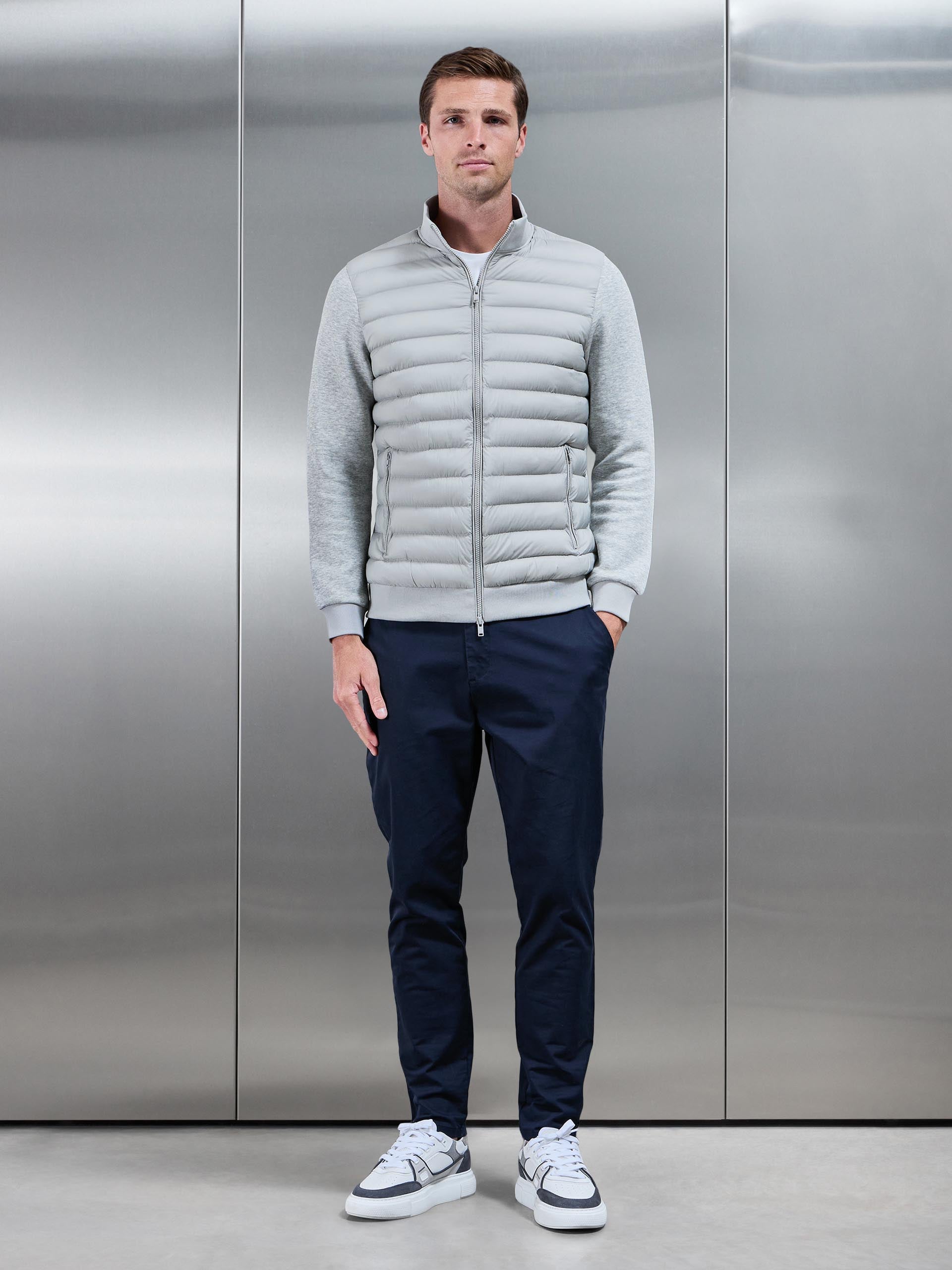 Hybrid Quilted Technical Funnel Neck Jacket in Marl Grey