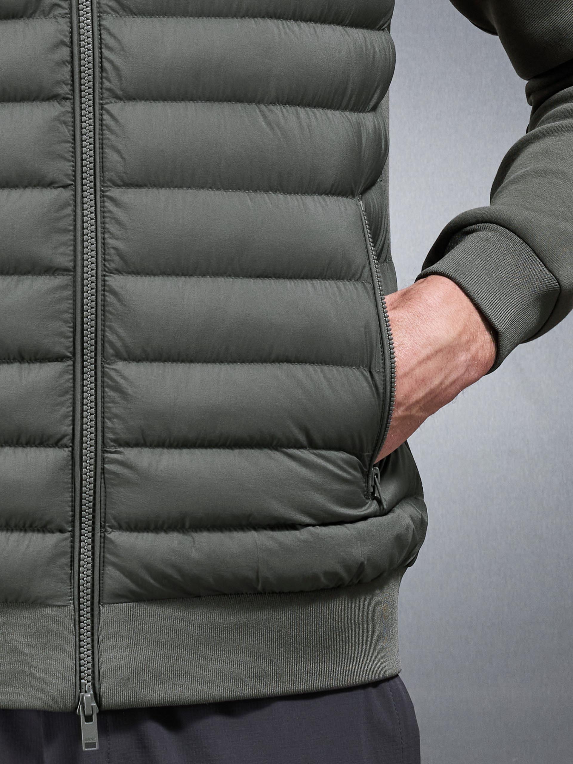 Hybrid Quilted Technical Funnel Neck Jacket in Olive