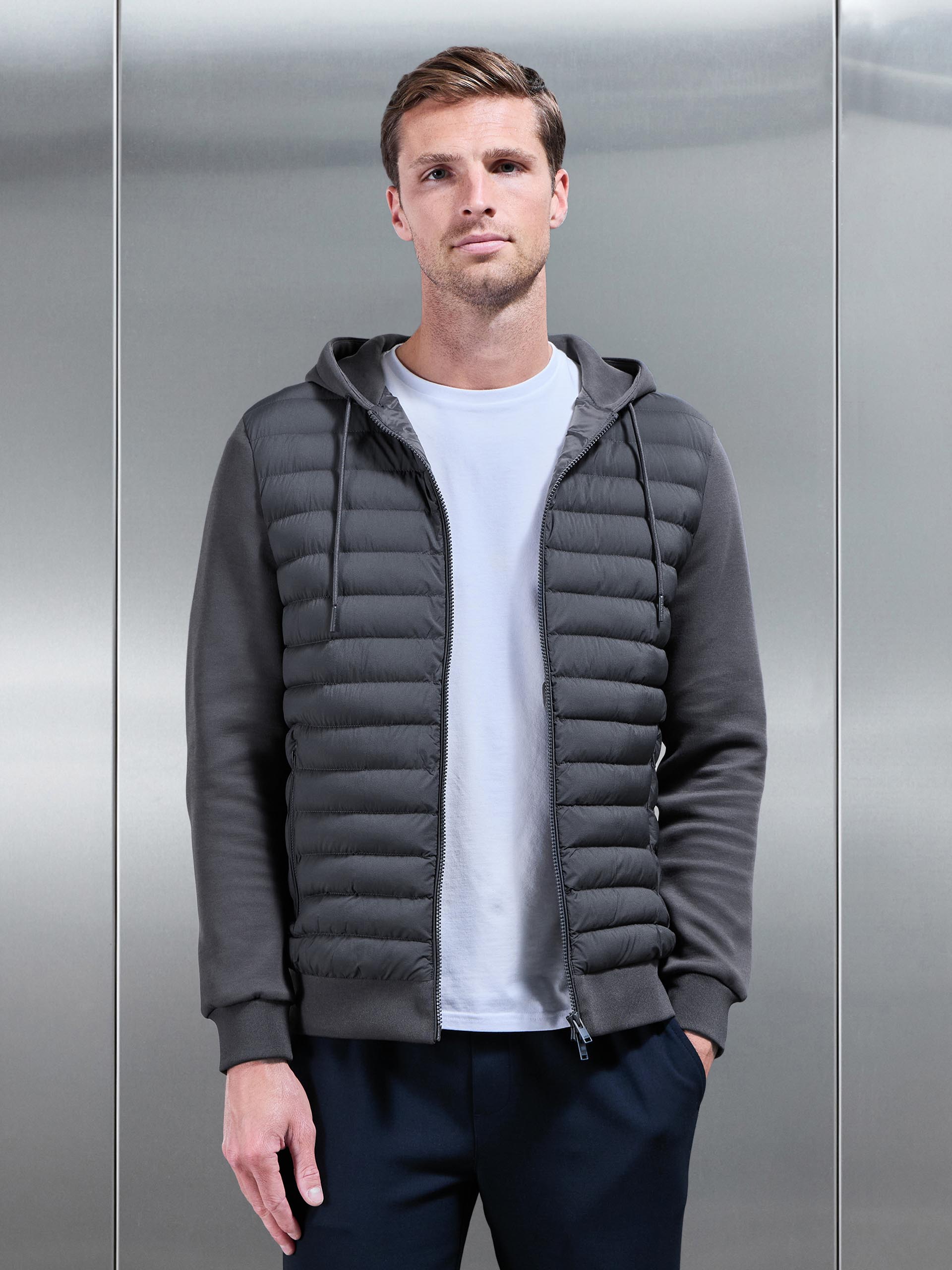 Hybrid Quilted Technical Windbreaker in Grey