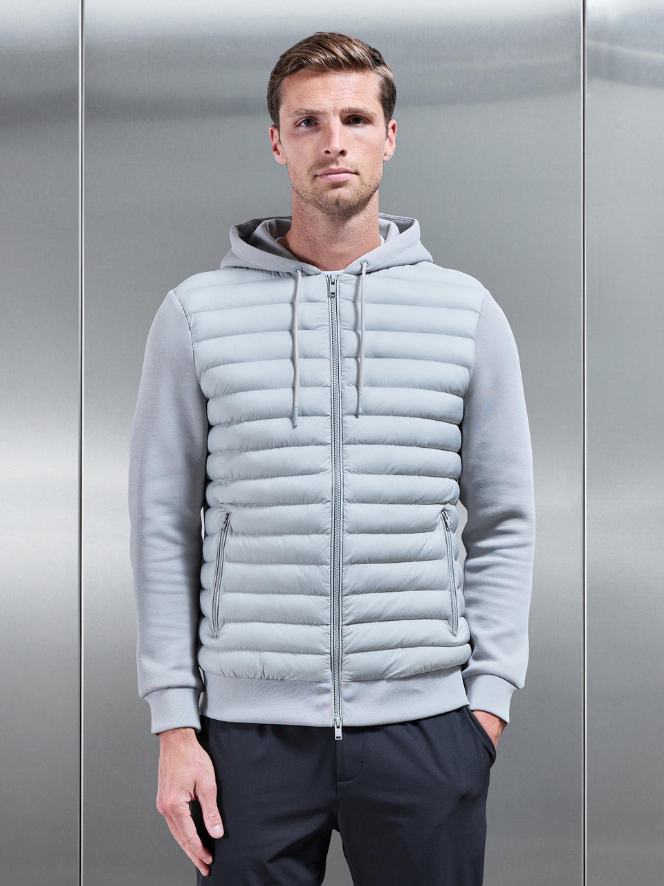 Hybrid Quilted Technical Windbreaker in Mid Grey