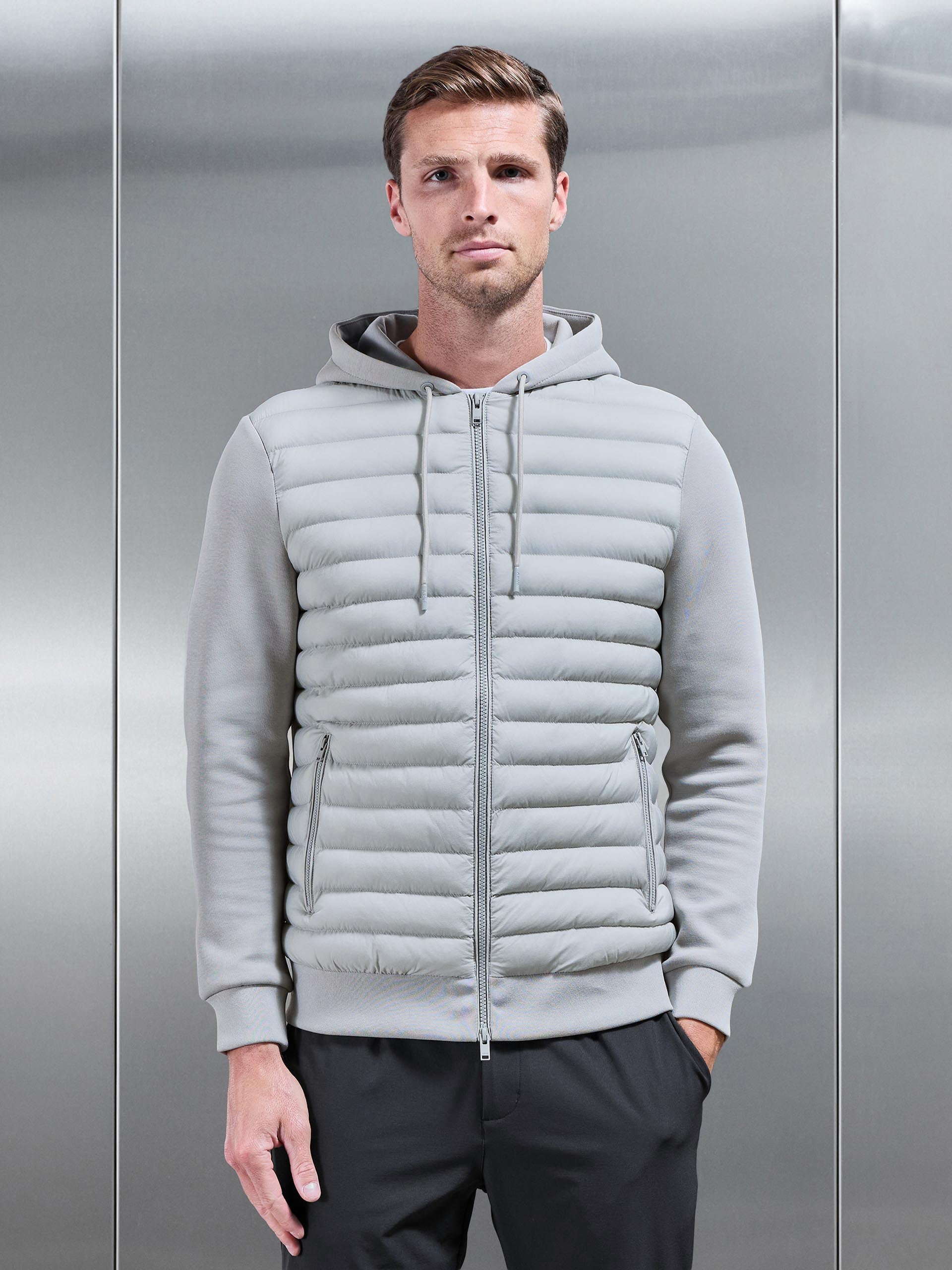 Hybrid Quilted Technical Windbreaker in Mid Grey