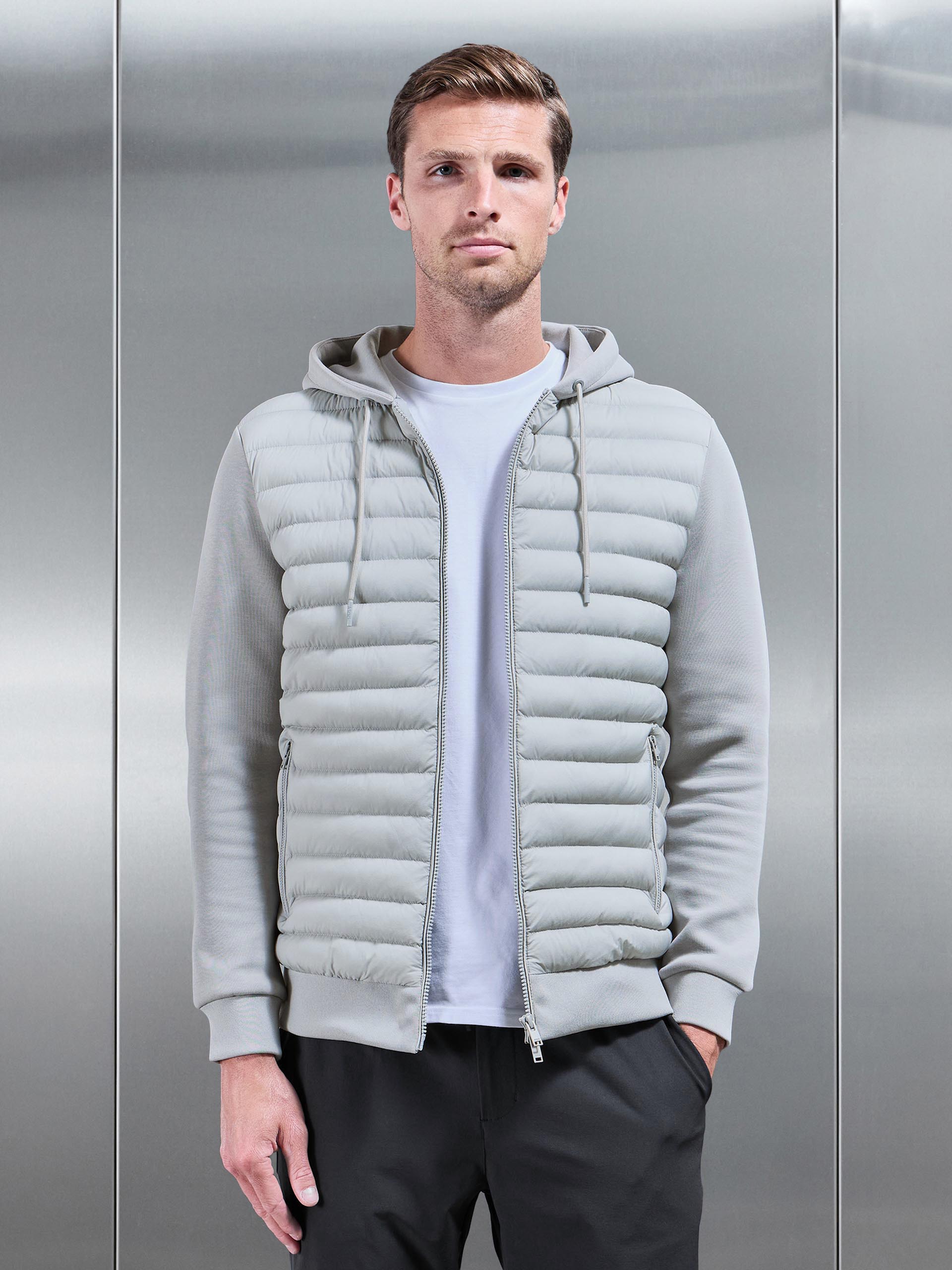 Hybrid Quilted Technical Windbreaker in Mid Grey