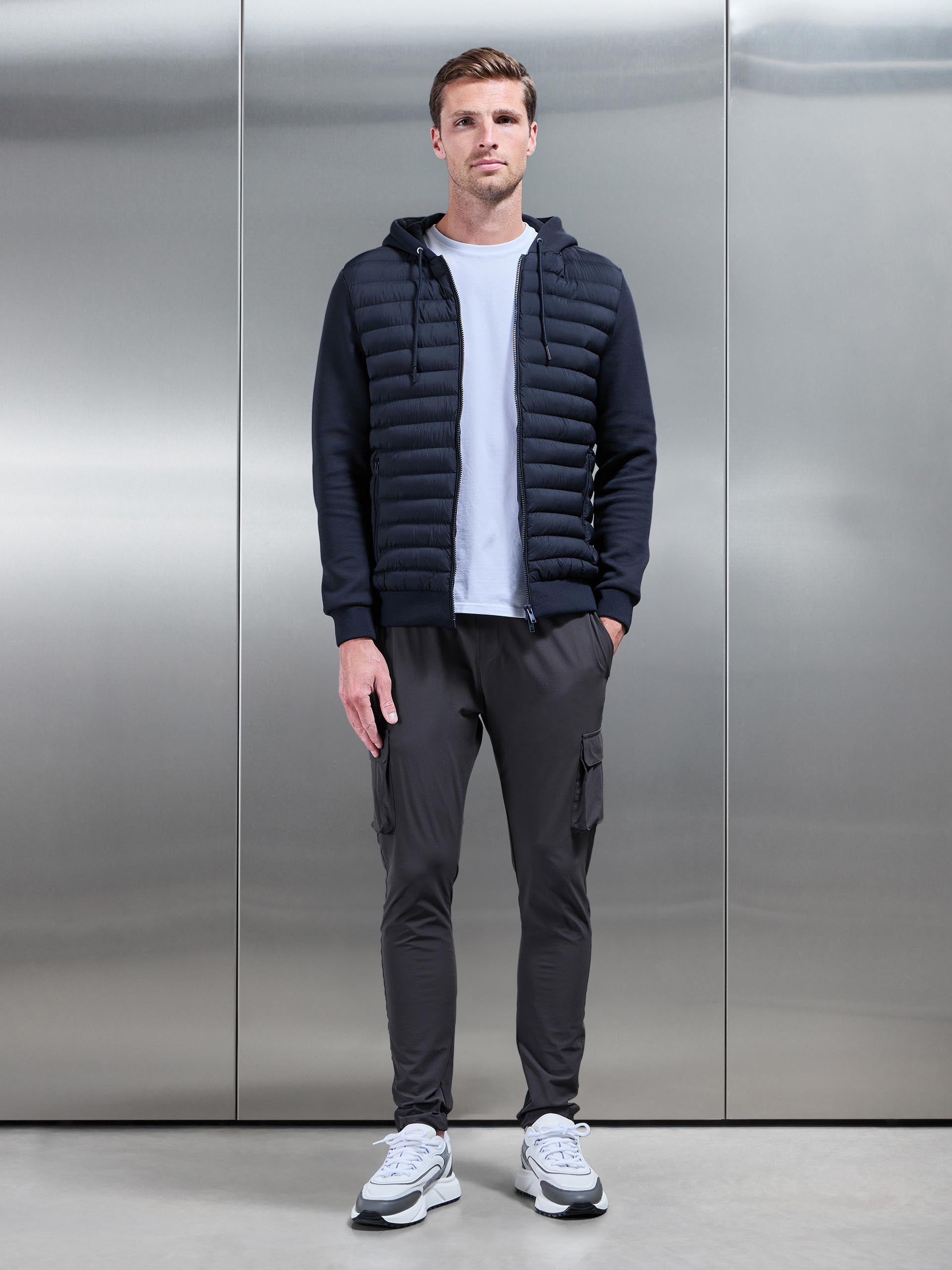 Hybrid Quilted Technical Windbreaker in Navy