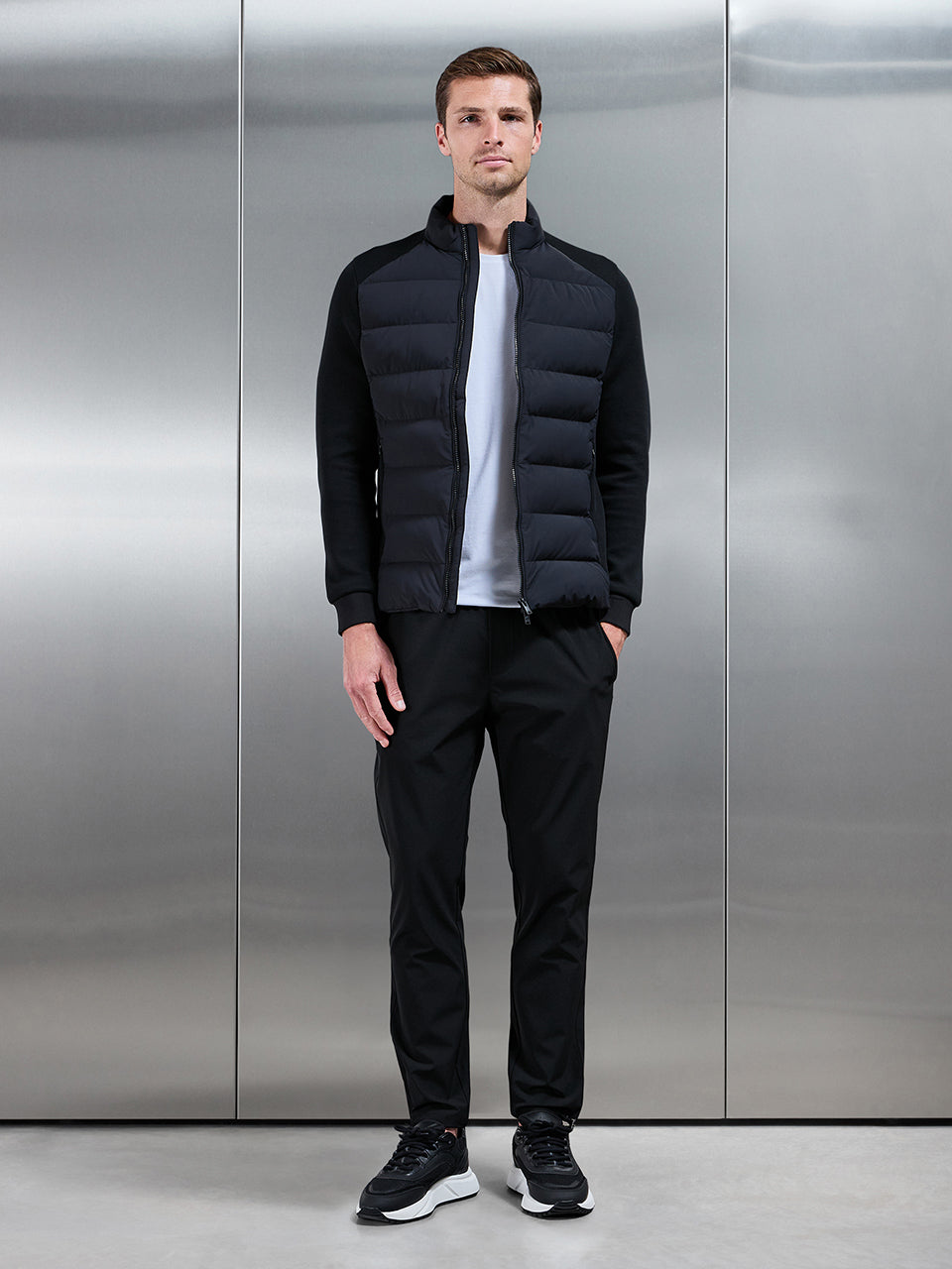 Hybrid Technical Puffer Jacket in Black