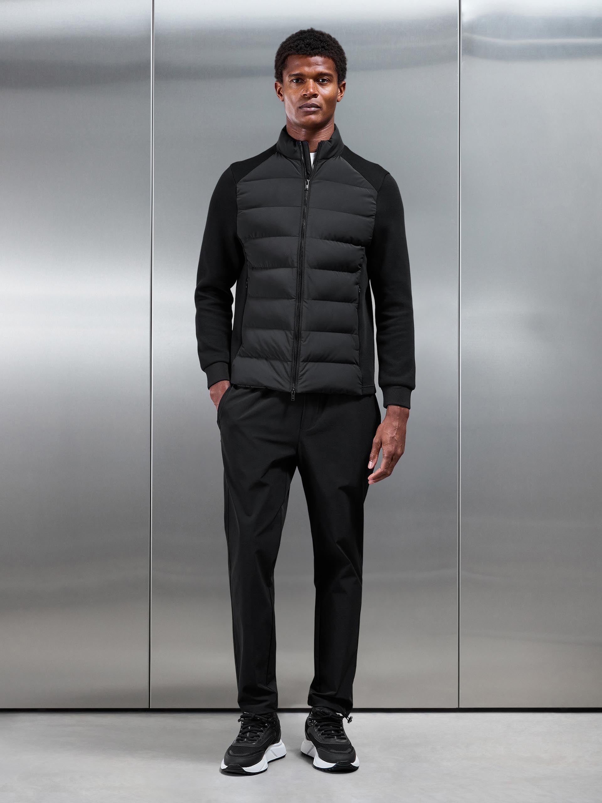 Hybrid Technical Puffer Jacket in Black