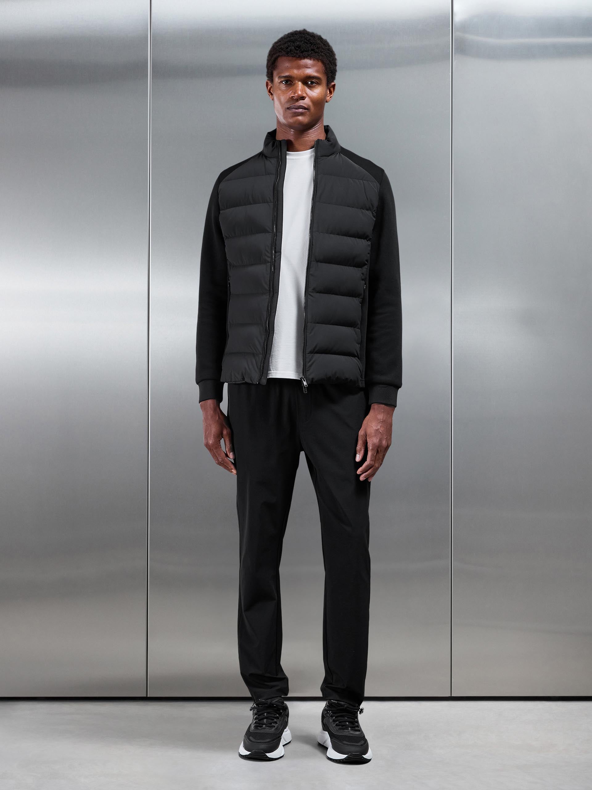 Hybrid Technical Puffer Jacket in Black