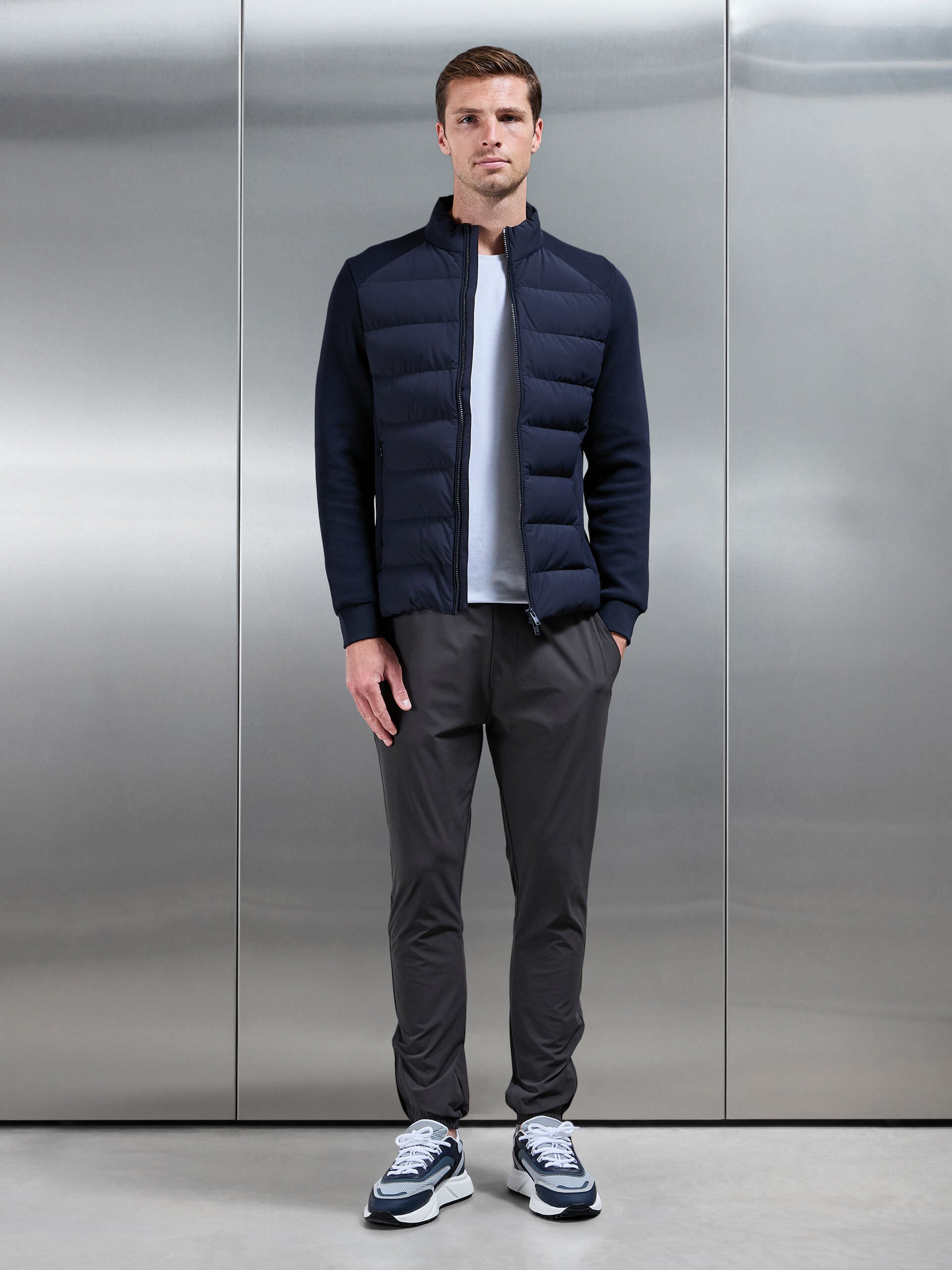 Hybrid Technical Puffer Jacket in Navy