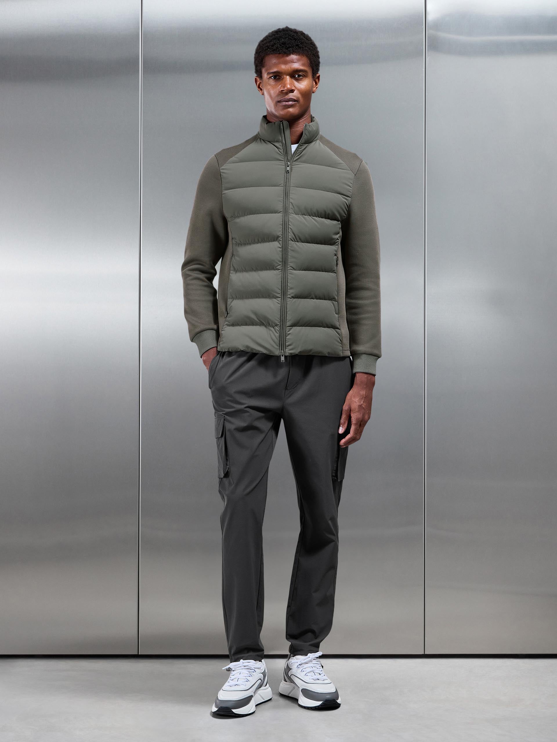 Hybrid Technical Puffer Jacket in Olive
