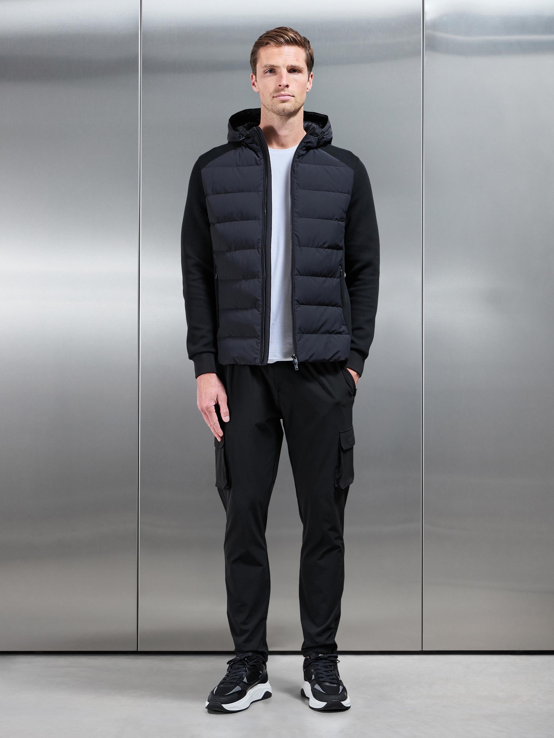 Hybrid Technical Puffer Windbreaker in Black