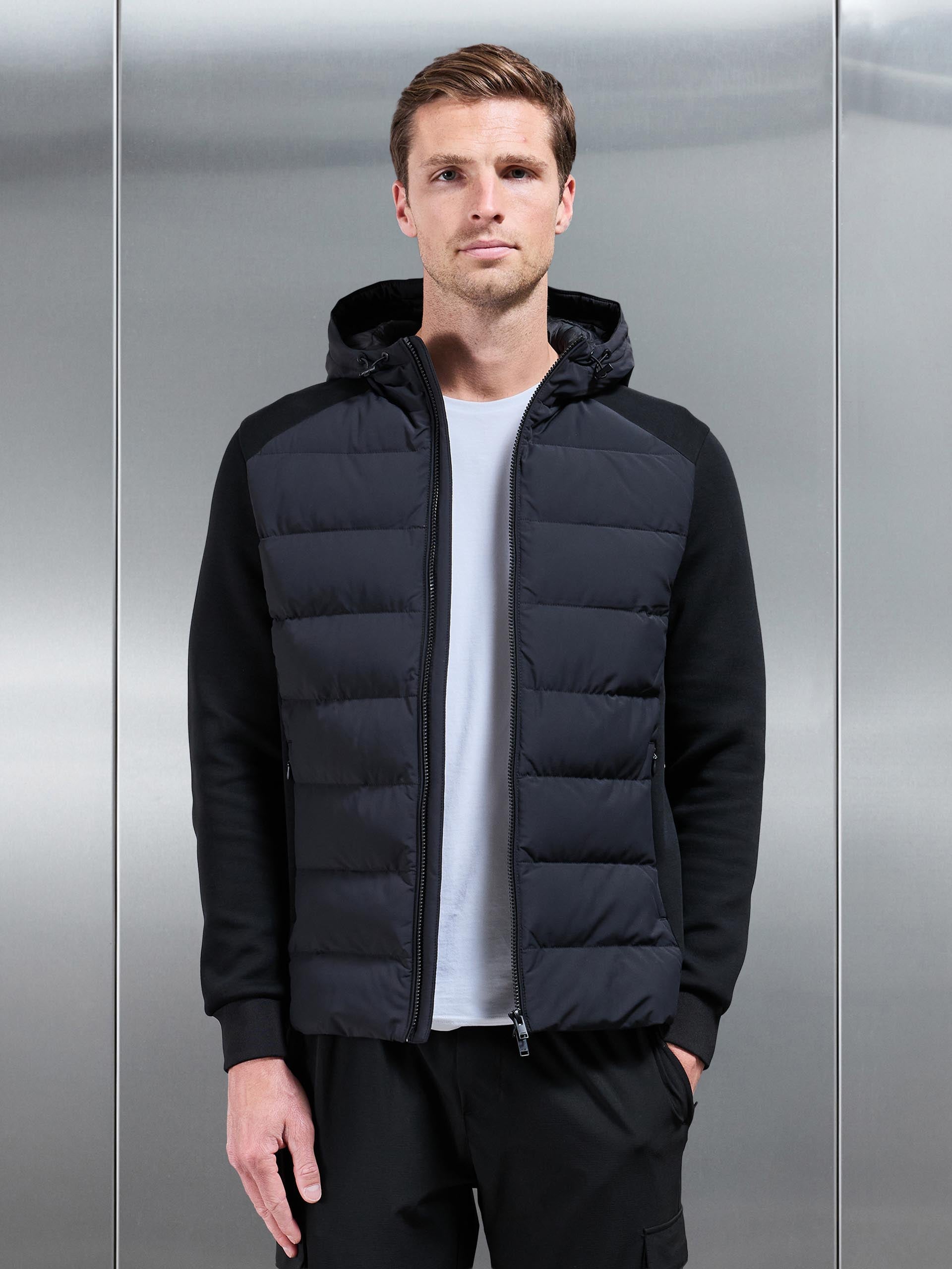 Hybrid Technical Puffer Windbreaker in Black