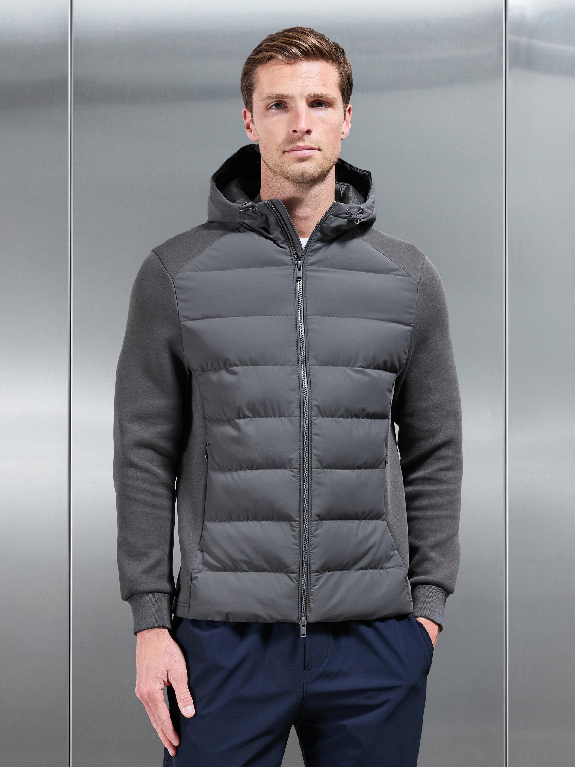 Hybrid Technical Puffer Windbreaker in Grey