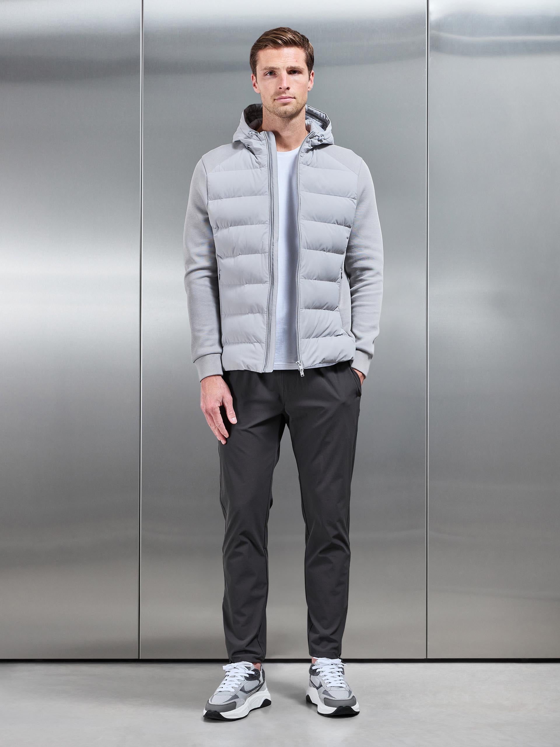 Hybrid Technical Puffer Windbreaker in Mid Grey